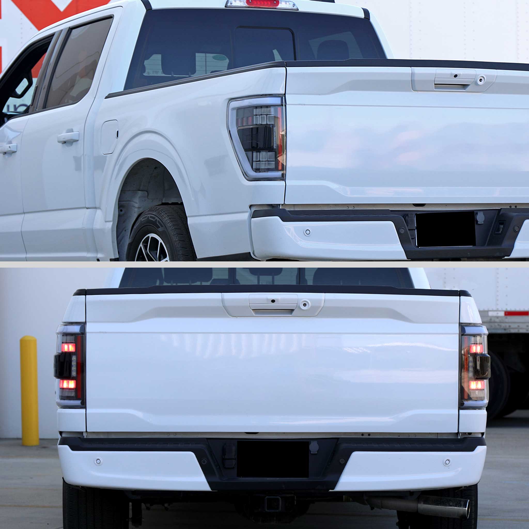 For Ford F-150 2021-2023 Full LED Tail Light Halogen Bulb Blind Spot Model Black Housing White Light Bar