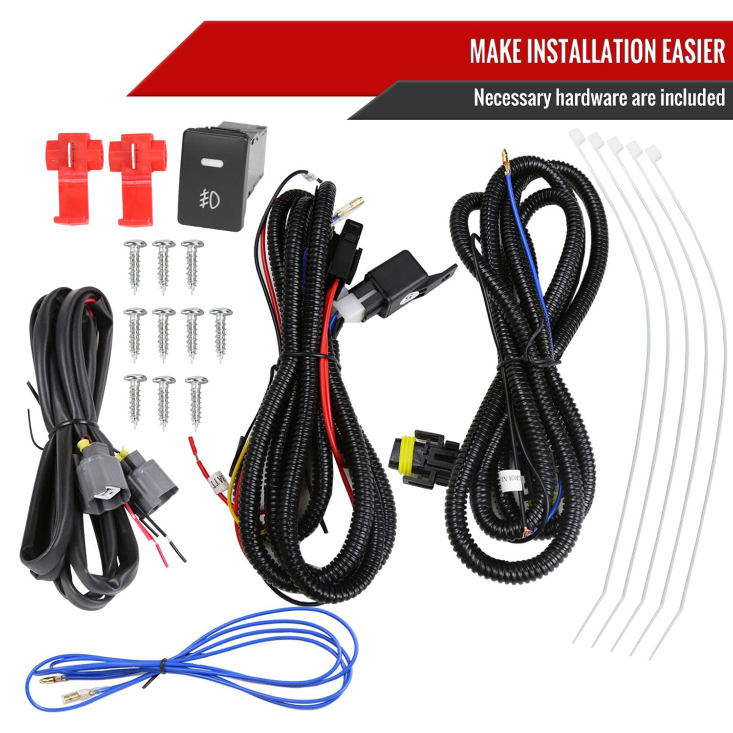 2014-2016 Toyota Highlander H16 Fog Lights Kit w/ LED Light Strip Chrome/Clear