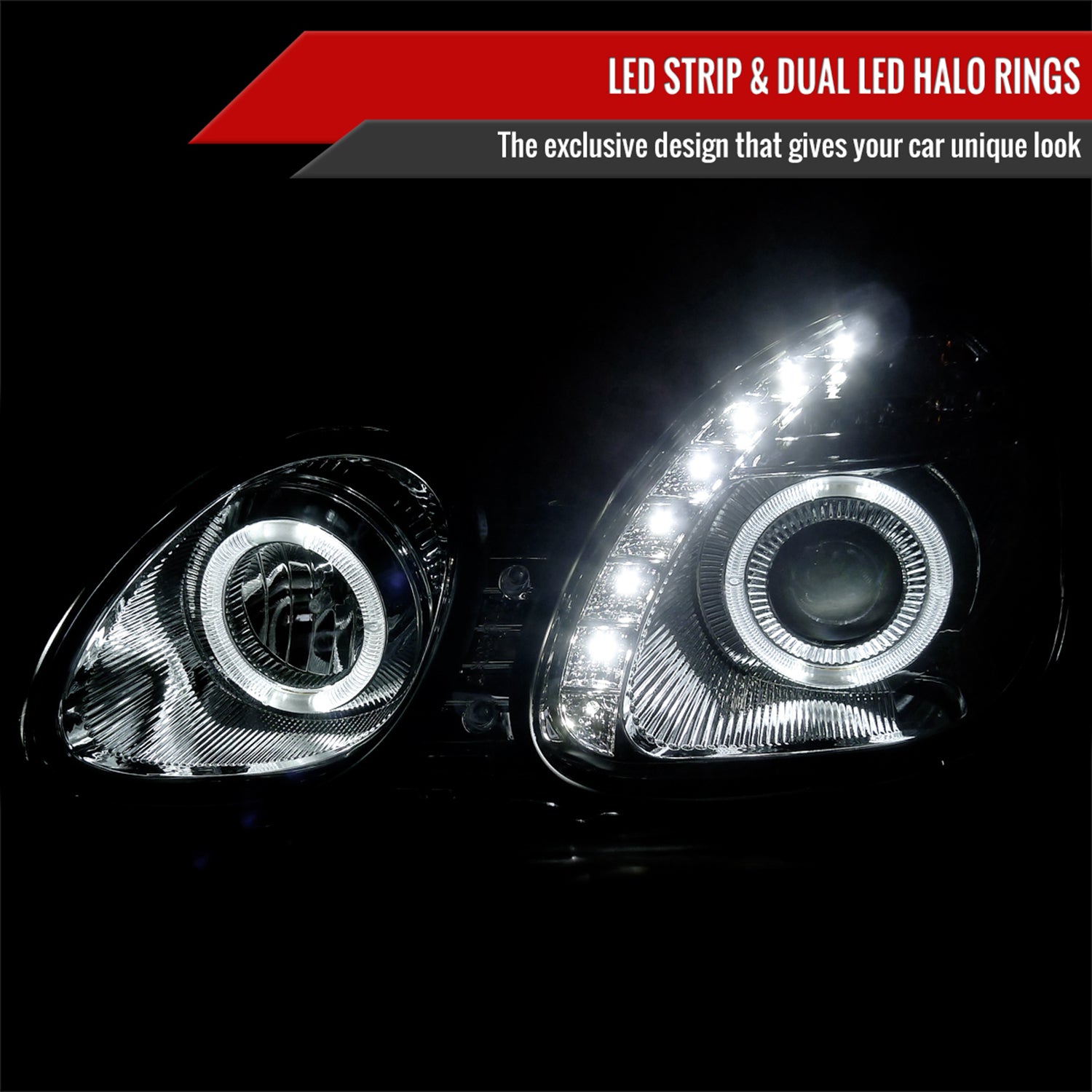1998-2005 Lexus GS300/GS400/GS430 Halo Projector Headlights LED Light Chrome