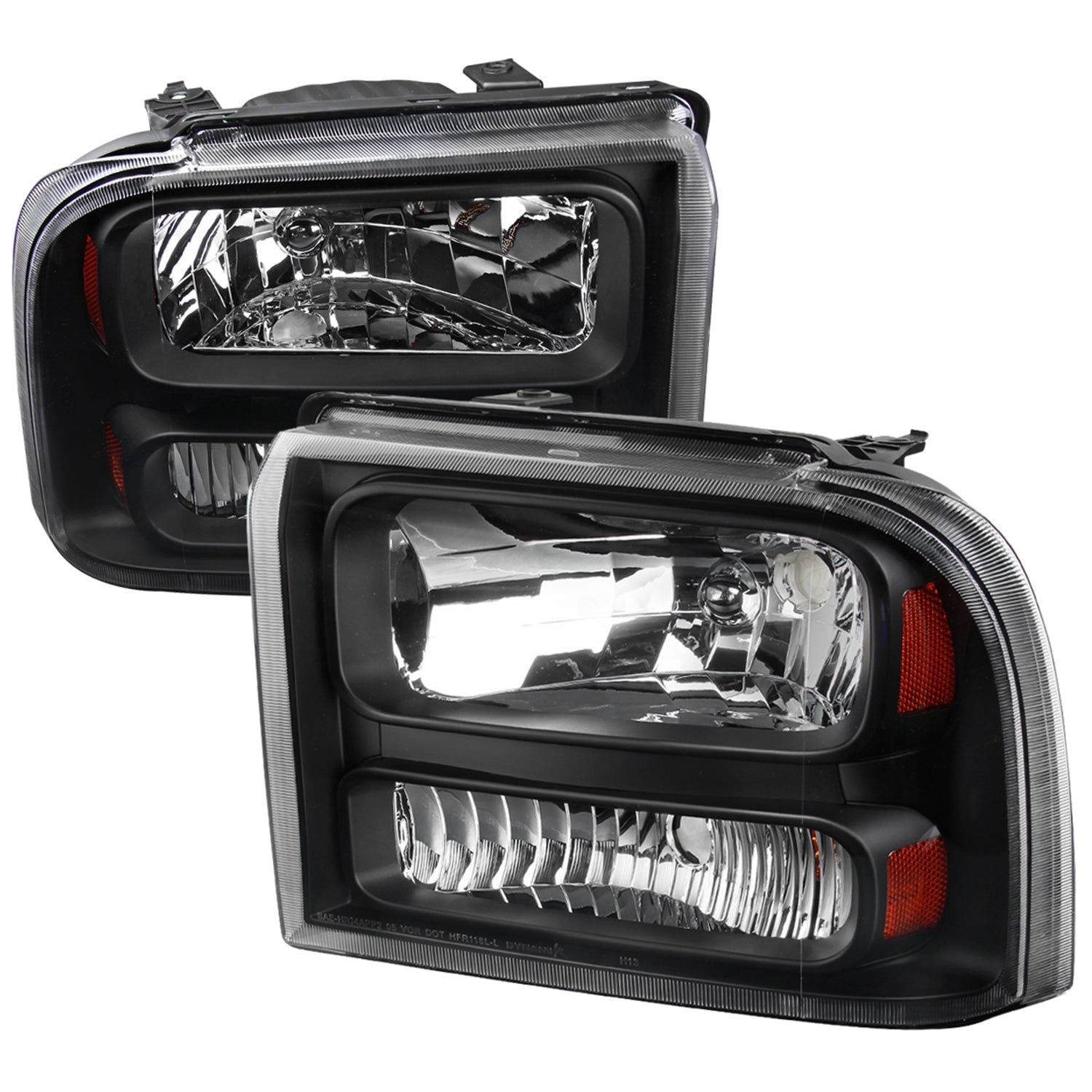 2005-2007 Ford F-250/350/450/550/Excursion Crystal Headlights Matt Black/Clear