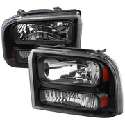 2005-2007 Ford F-250/350/450/550/Excursion Crystal Headlights Matt Black/Clear
