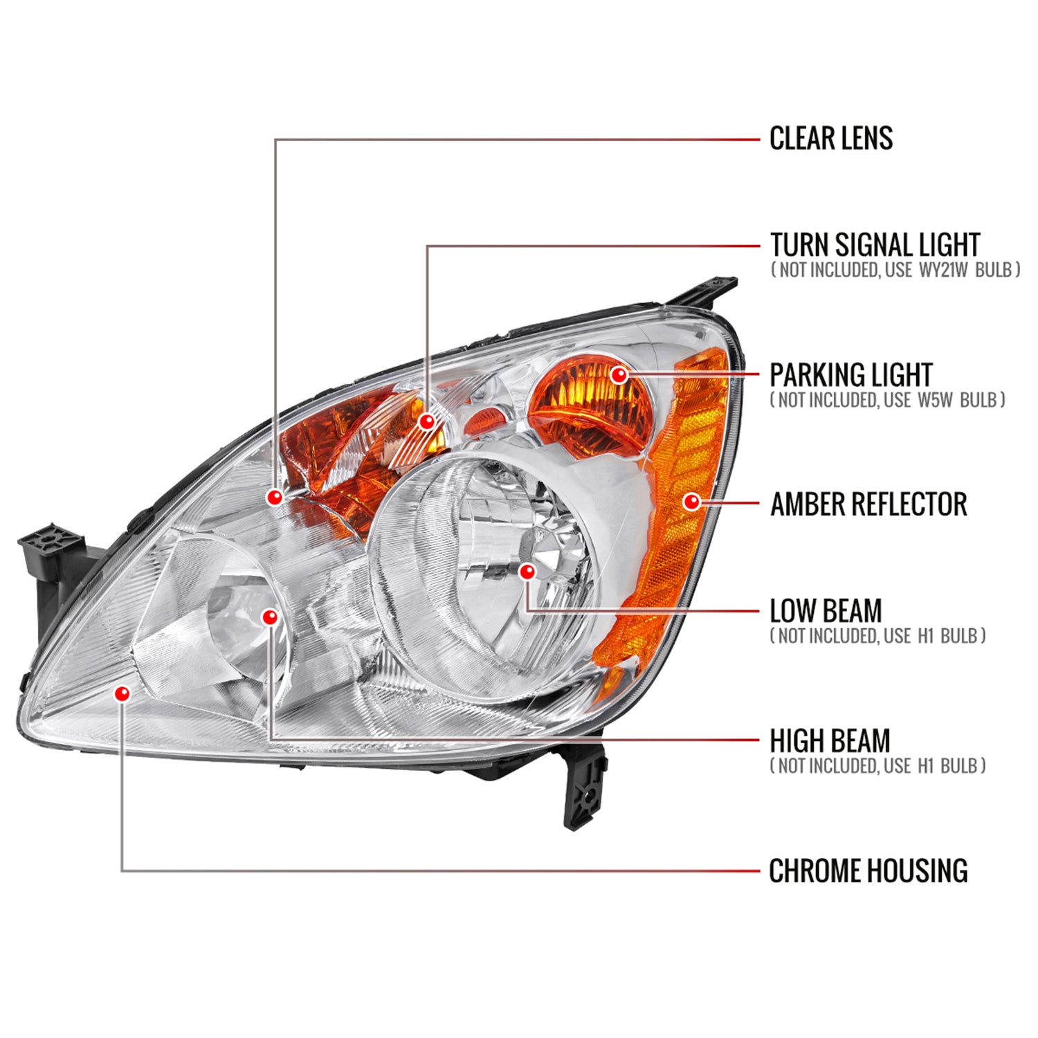 2005-2006 Honda CR-V Factory JP Headlights w/Amber Reflectors Chrome/Clear