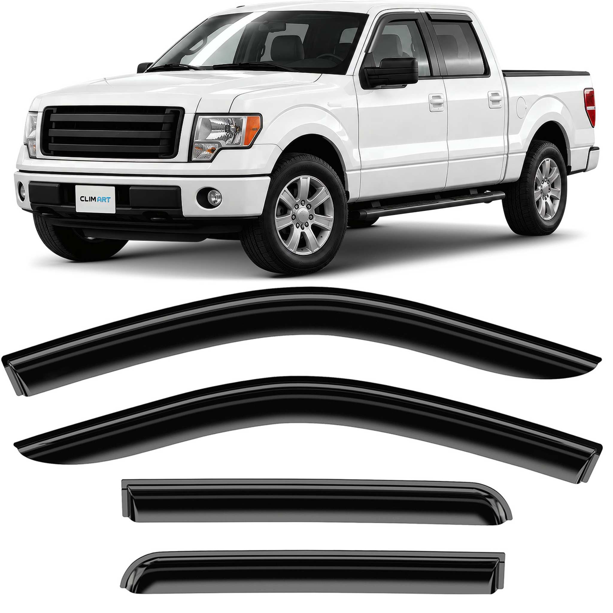Clim Art Wind Deflectors for Ford F-150 SuperCrew / SVT Raptor 2009-2014 Dark