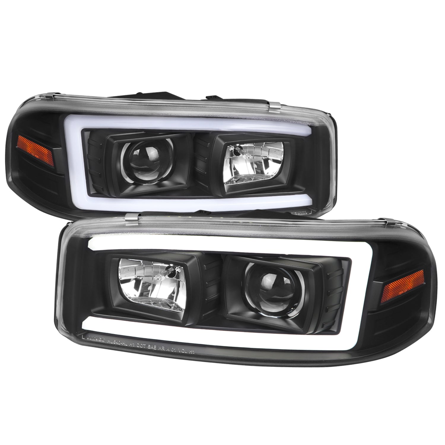 2000-2006 GMC Sierra/Denali/Yukon LED Strip Projector Headlights Matt Black
