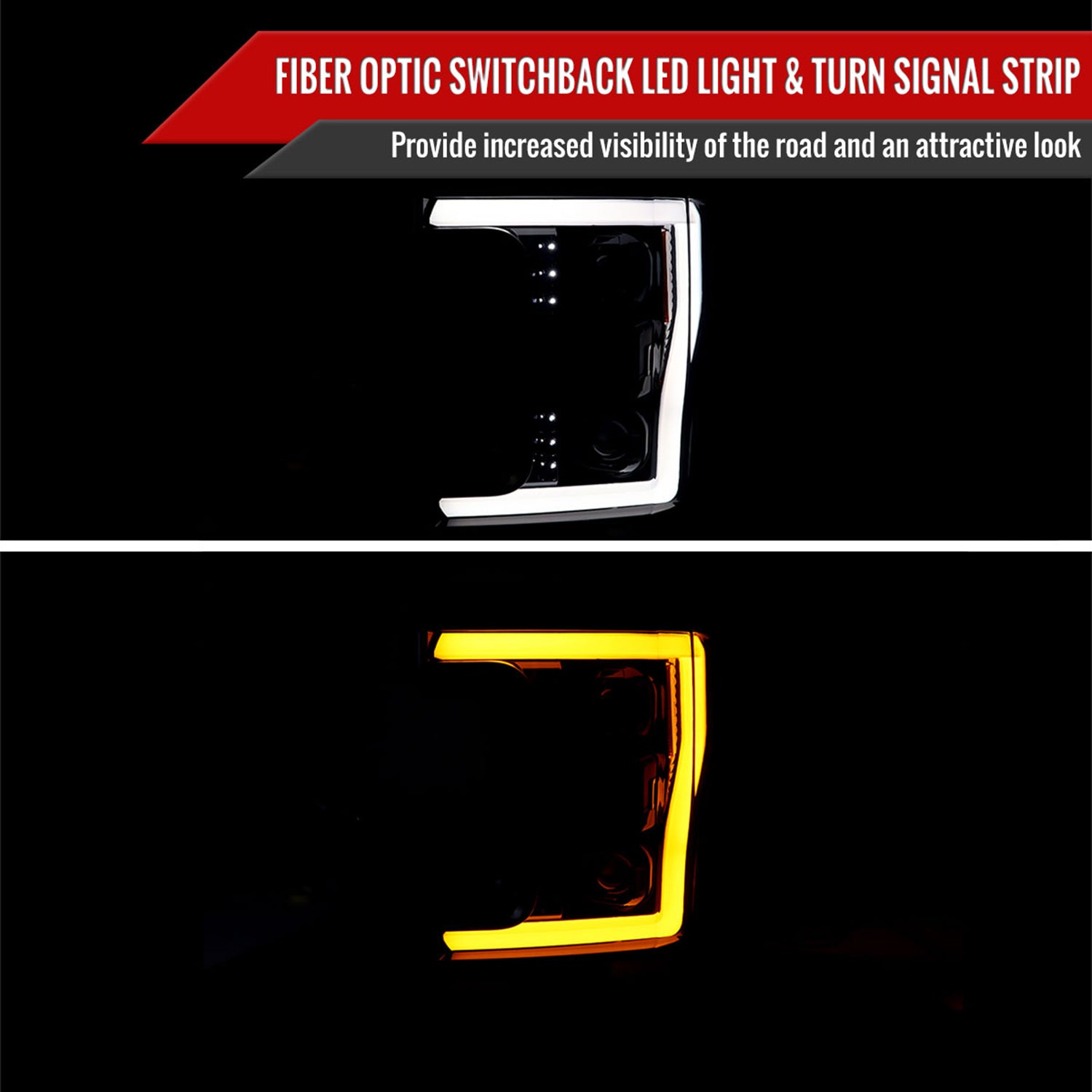 2017-2019 Ford F-250 F-350 F-450 F-550 LED C-Bar Projector Headlights Black