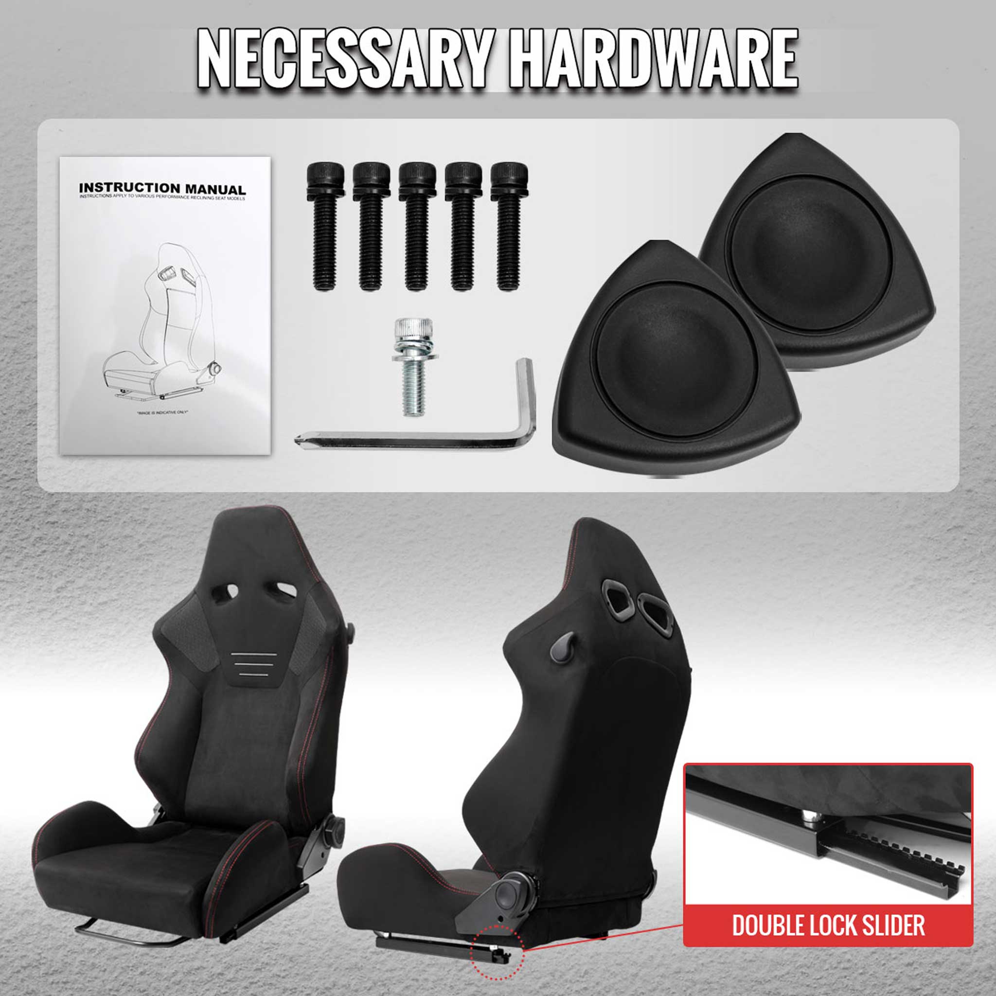 Universal Racing Seat Black Suede With Double Red Stitch