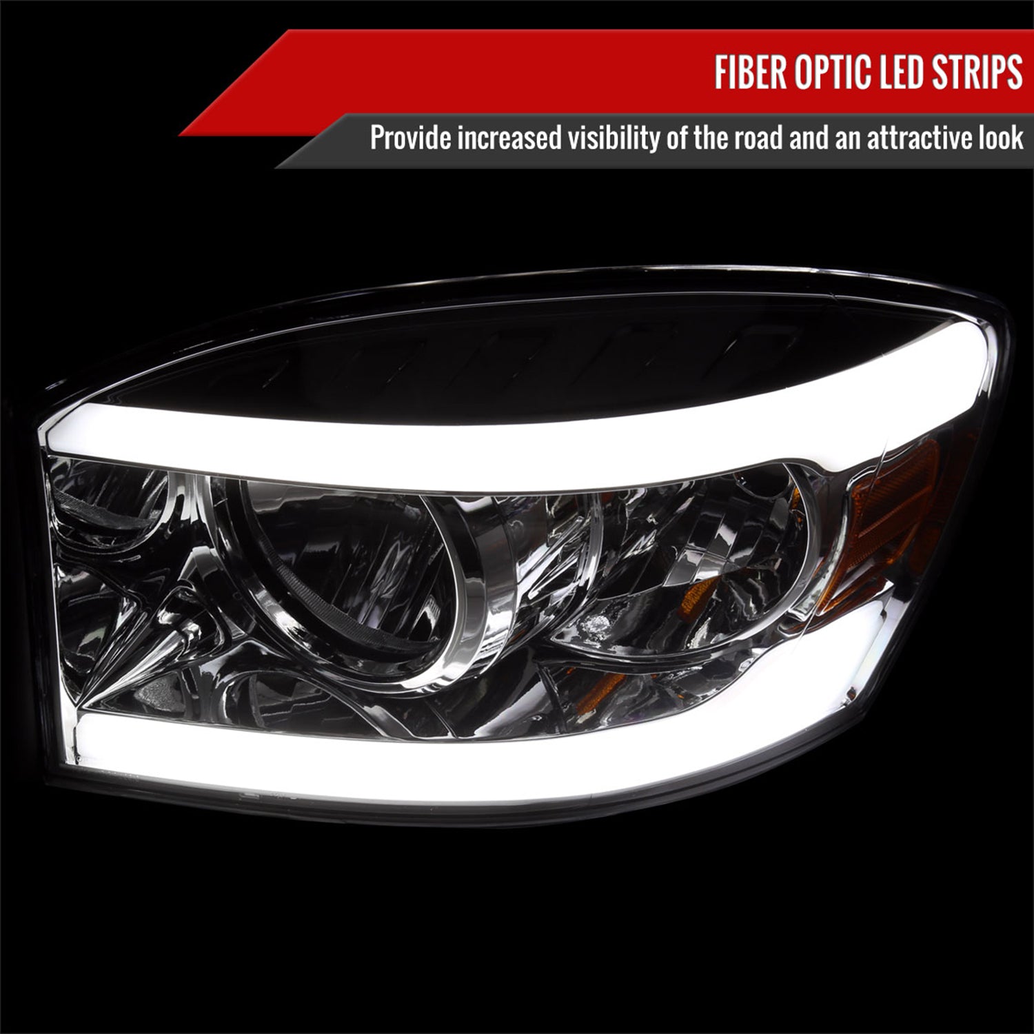 2006-2008 Dodge Ram 1500/ Ram 2500 3500 LED Headlights Amber Reflector Chrome