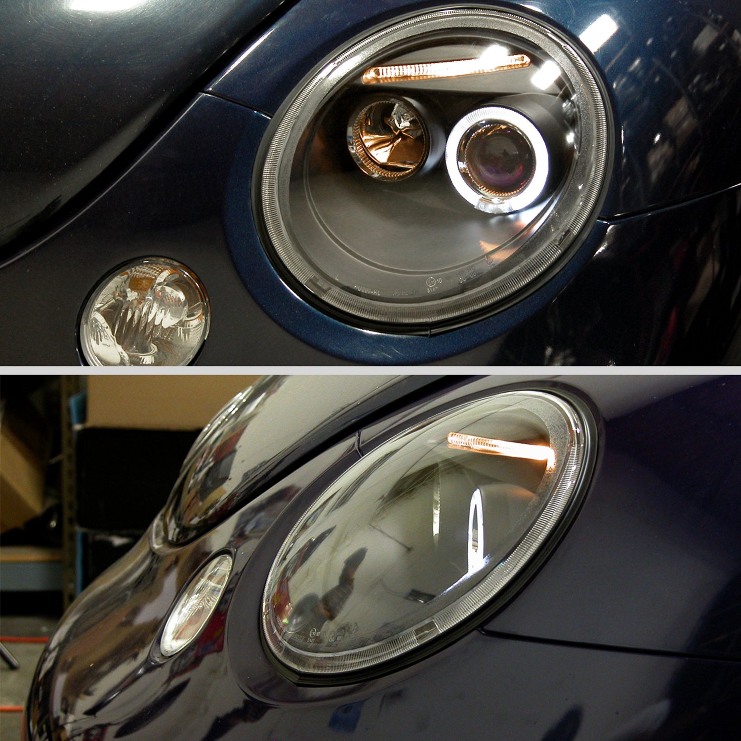 1998-2005 VW Beetle Halo Projector Headlights Matte Black/Clear Lens