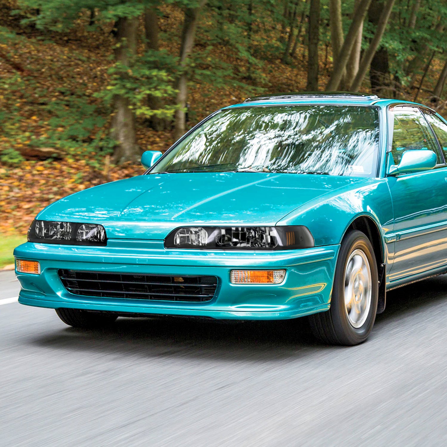 1990-1993 Acura Integra Factory Crystal Headlights Amber Reflectors Black