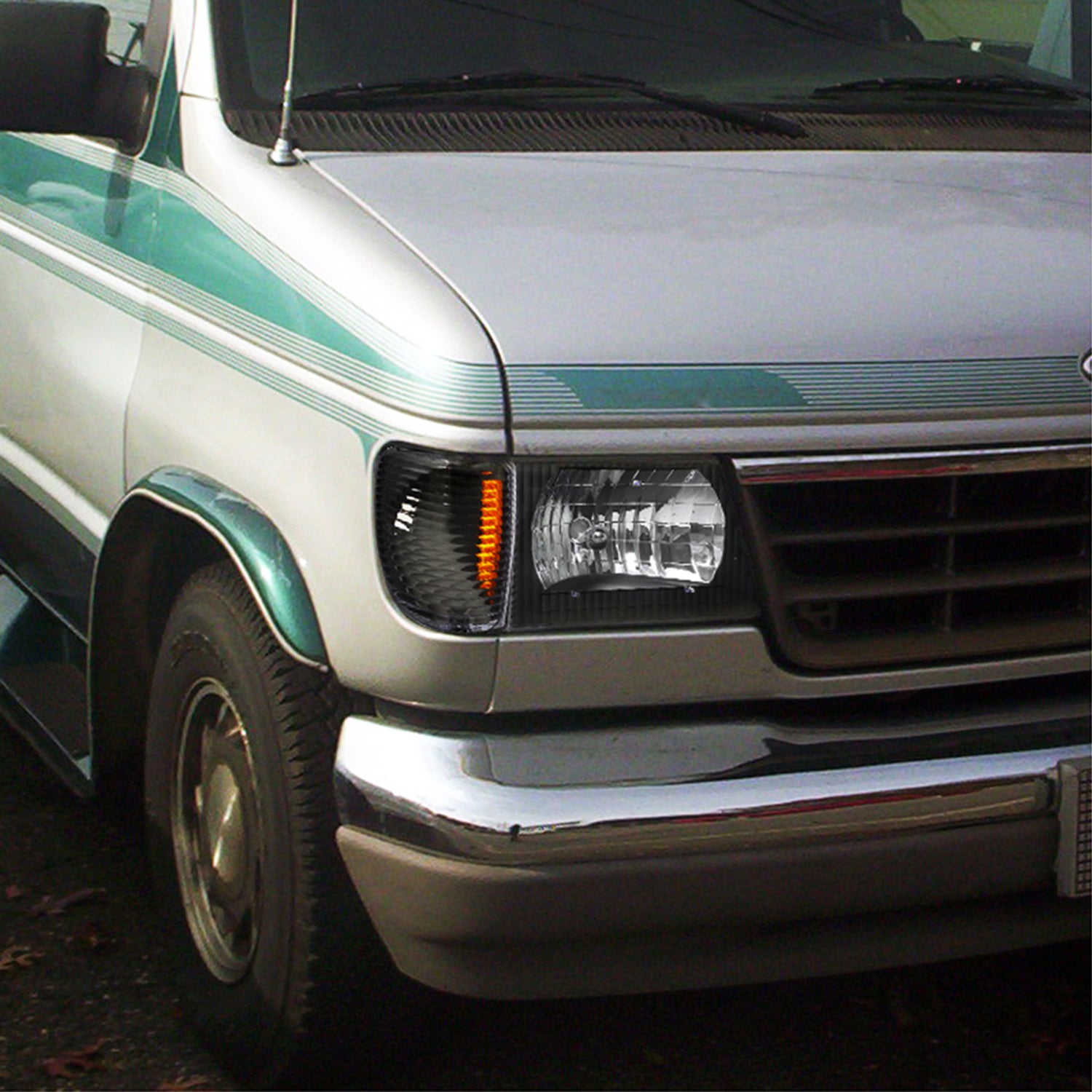 1992-2007 Ford E-Series Econoline Corner Lights Amber Reflectors Matt Black