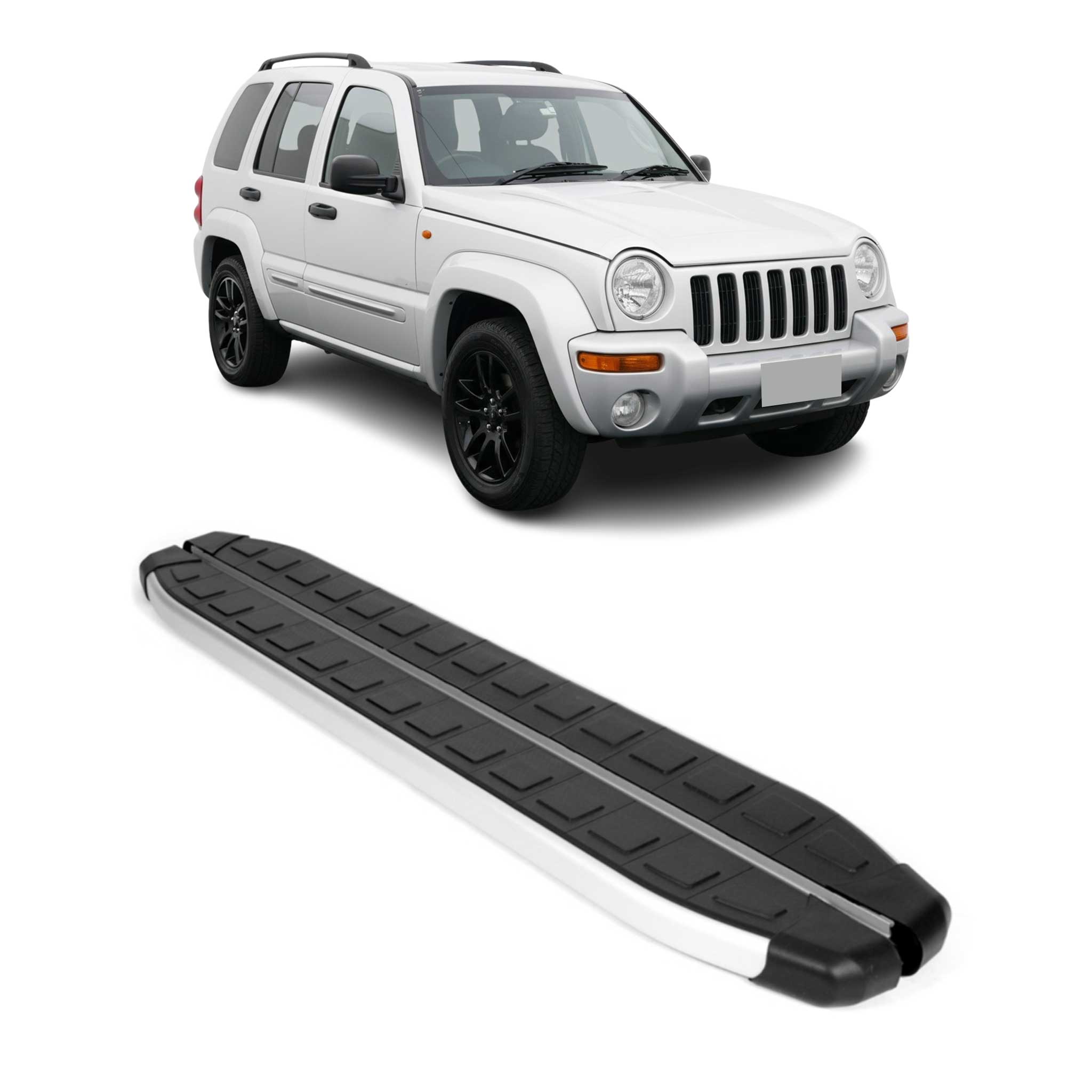 2002-2007 Jeep Liberty Running Boards Side Steps Silver & Black