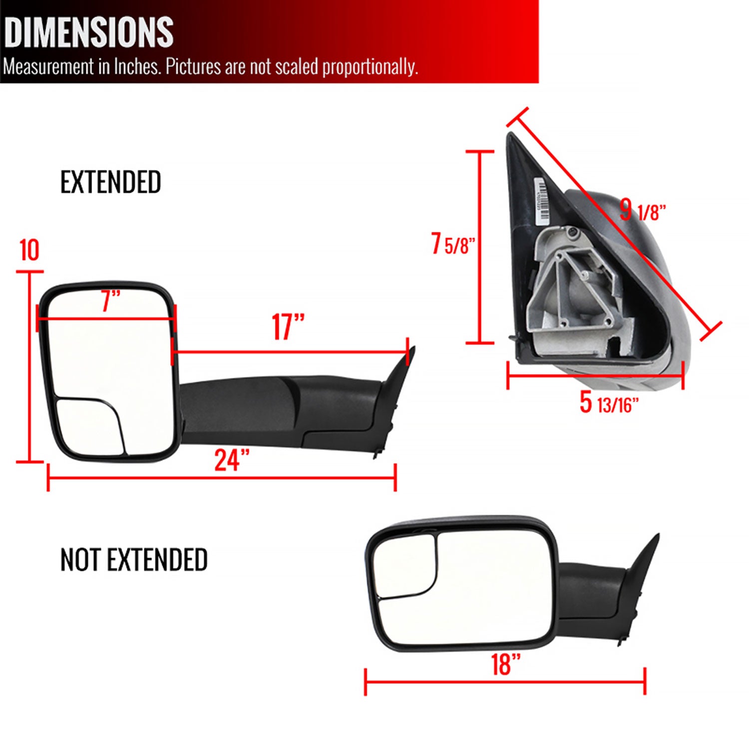 1994-2002 Dodge RAM Manual Adjustable, Foldable, & Extendable Towing Mirrors