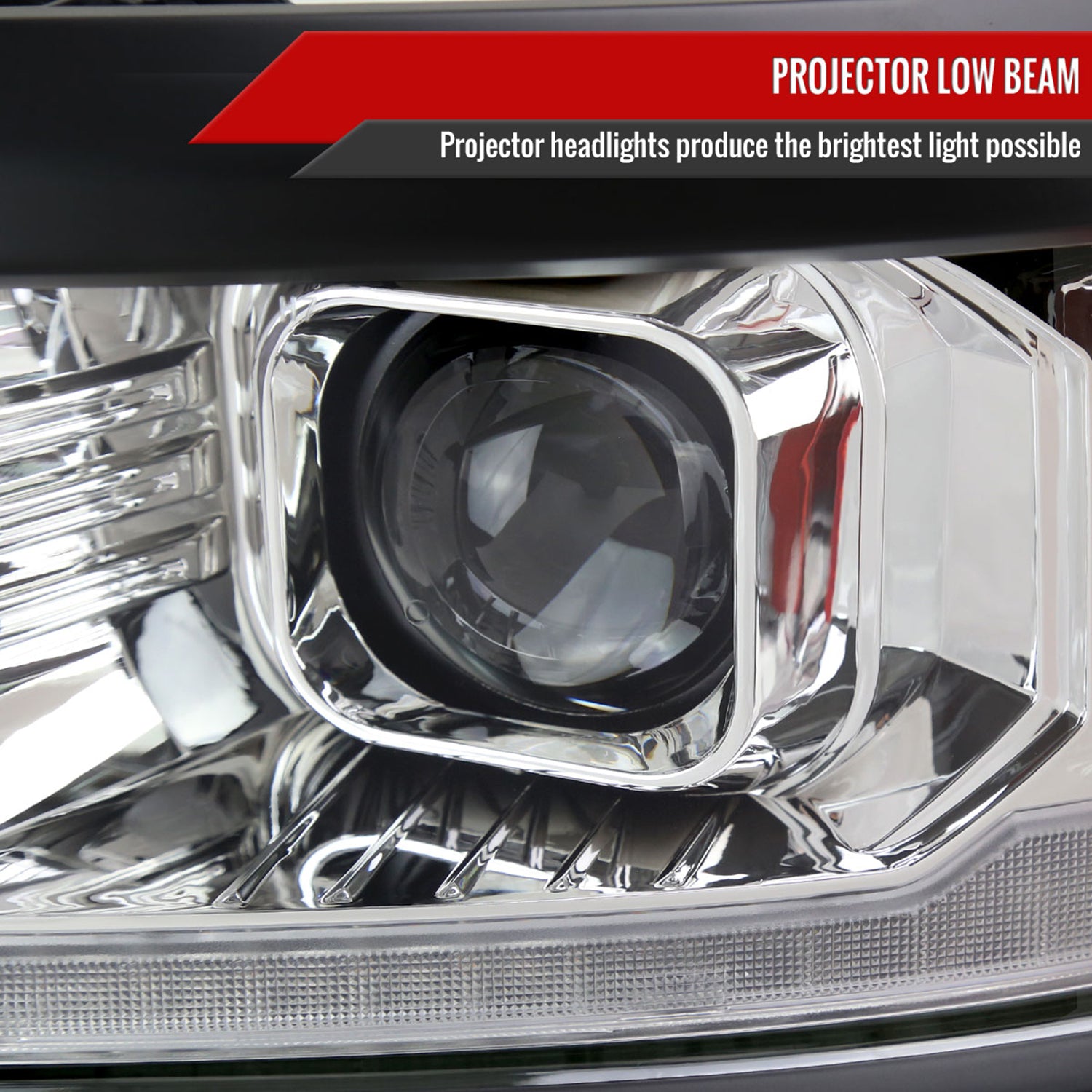 2014-2015 Chevy Silverado 1500 LED Bar Projector Headlights Chrome/Black Trim