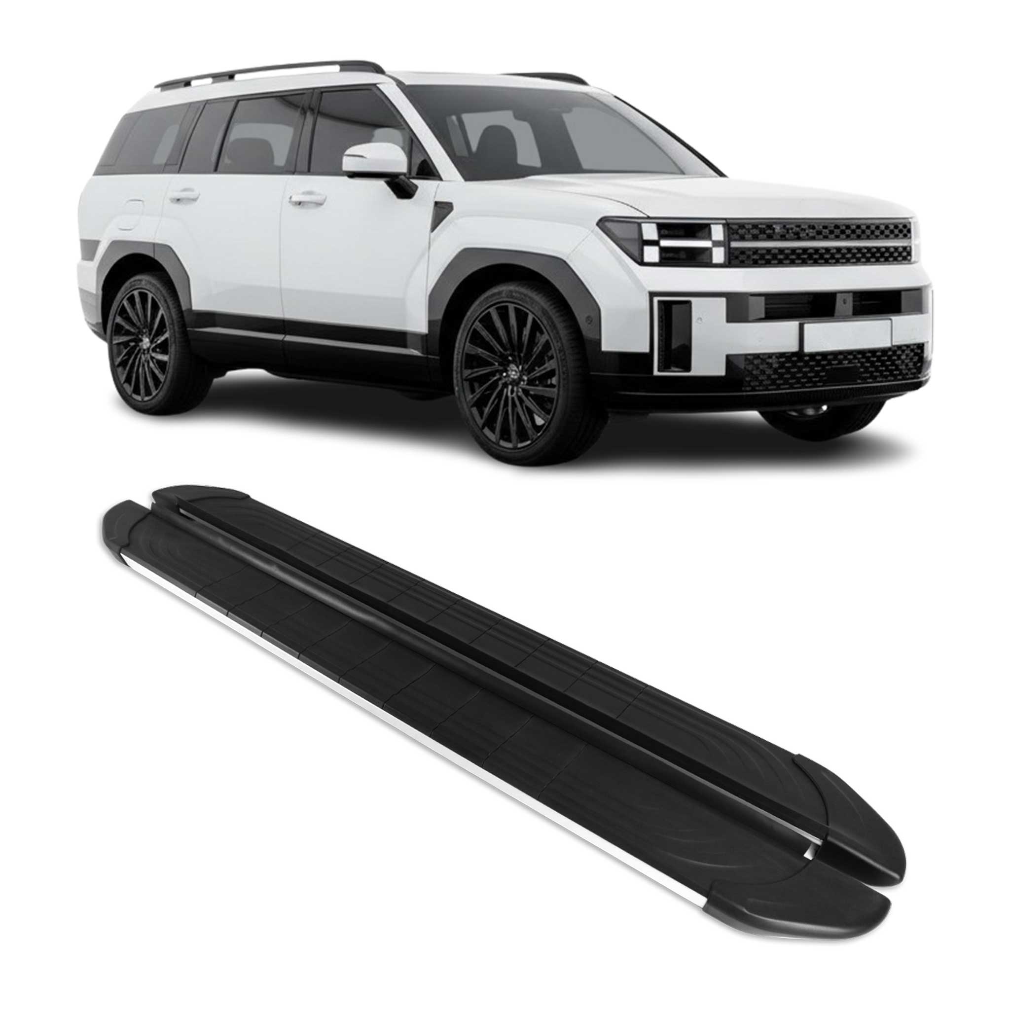 Side Step Running Boards Nerf Bars for Hyundai Santa Fe 2024-26 Silver Black 2x