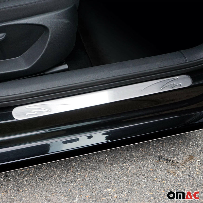 Door Sill Scuff Plate Scratch Protector for Audi Steel Silver Wave 4 Pcs