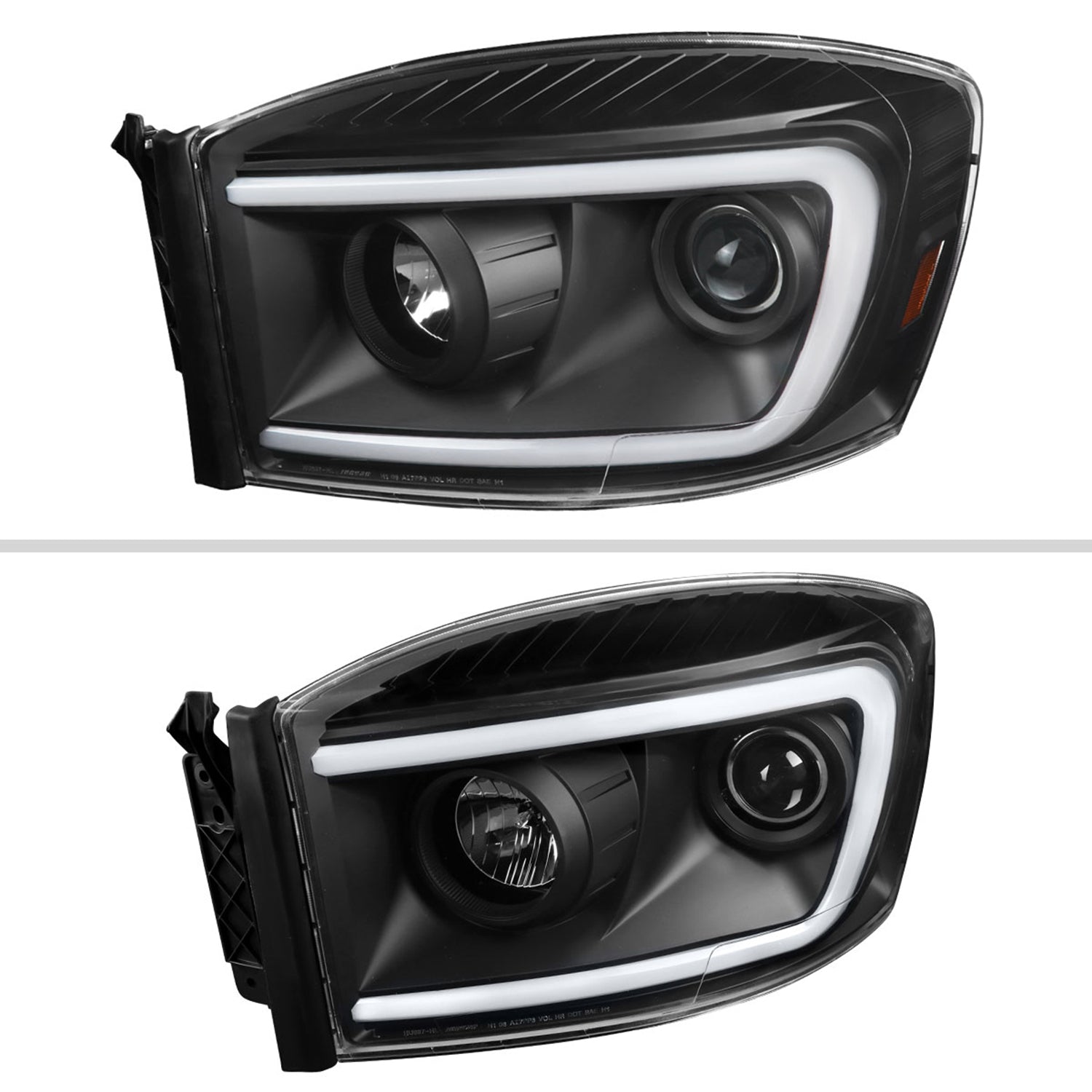 2006-2008 Dodge RAM 1500/ 06-2009 2500 3500 LED CBar Projector Headlights Black