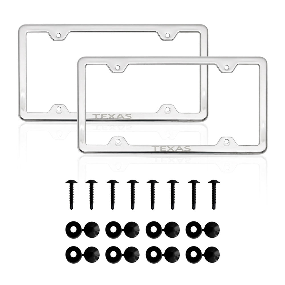 TEXAS Print License Plate Frame Chrome Stainless Steel 2 Pcs