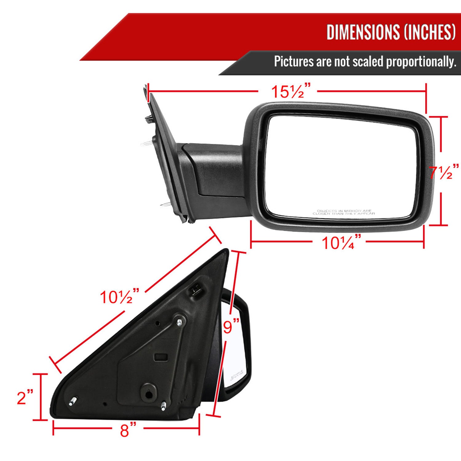 2009-2018 Dodge RAM 1500 / 1500 Classic Black Adjustable Side Mirror Passenger