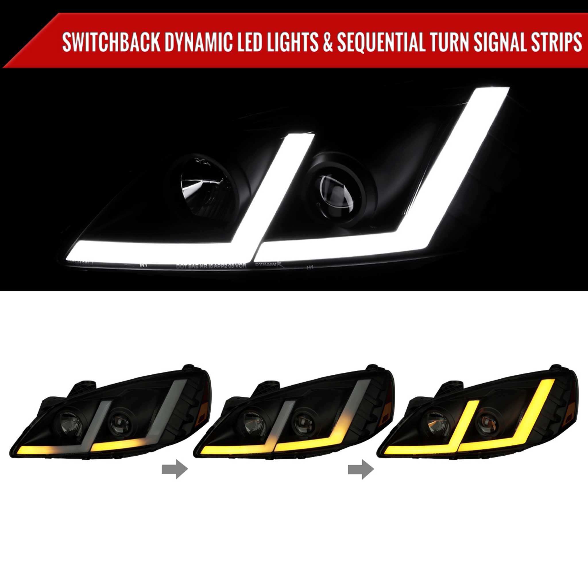 For Pontiac G6 2005-2010 Projector Headlights Sequential LED Strip Black Housing Smoked Lens Switchback