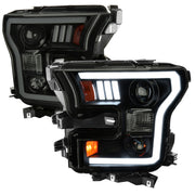 2015-2017 Ford F-150 LED Bar Projector Headlights Black Housing/Smoke Lens