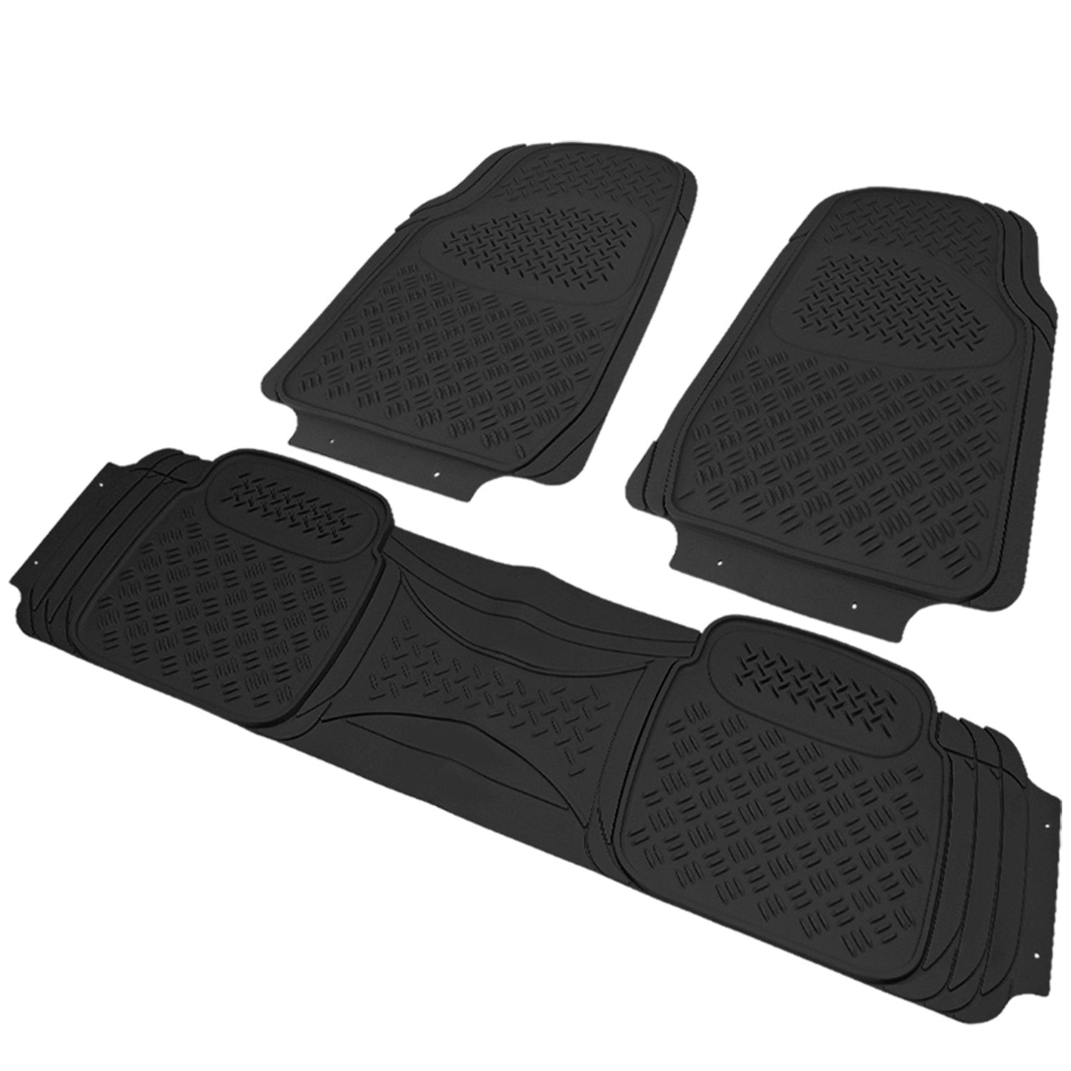 Universal fit Rubber Car Floor Mats Liner All Weather 3Pcs Black