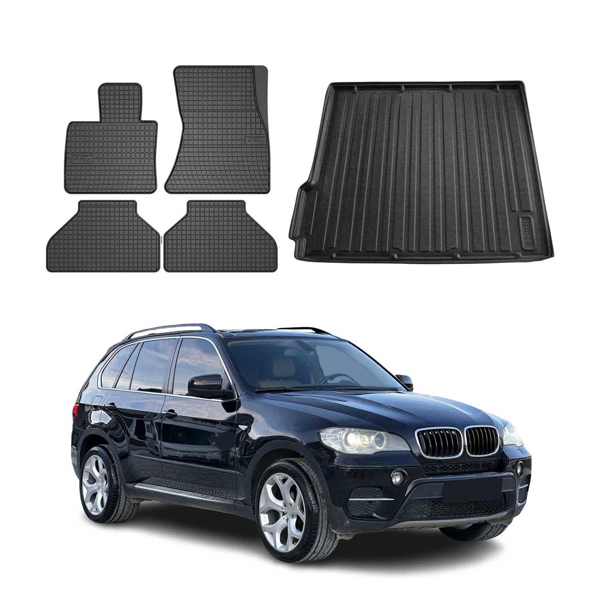 2007-2013 BMW X5 2.gen Floor Mats & Cargo Liner Full Set All Weather Black