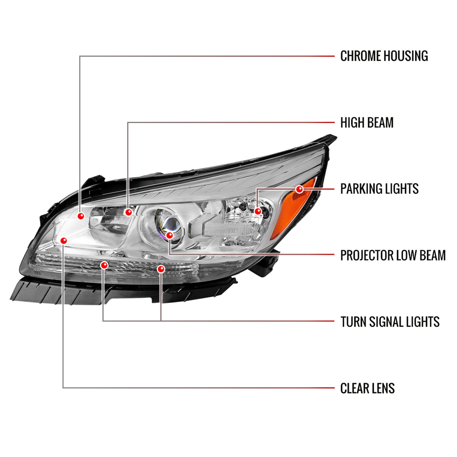 2013-2015 Chevy Malibu / Malibu Limited Projector Headlights Reflectors Chrome