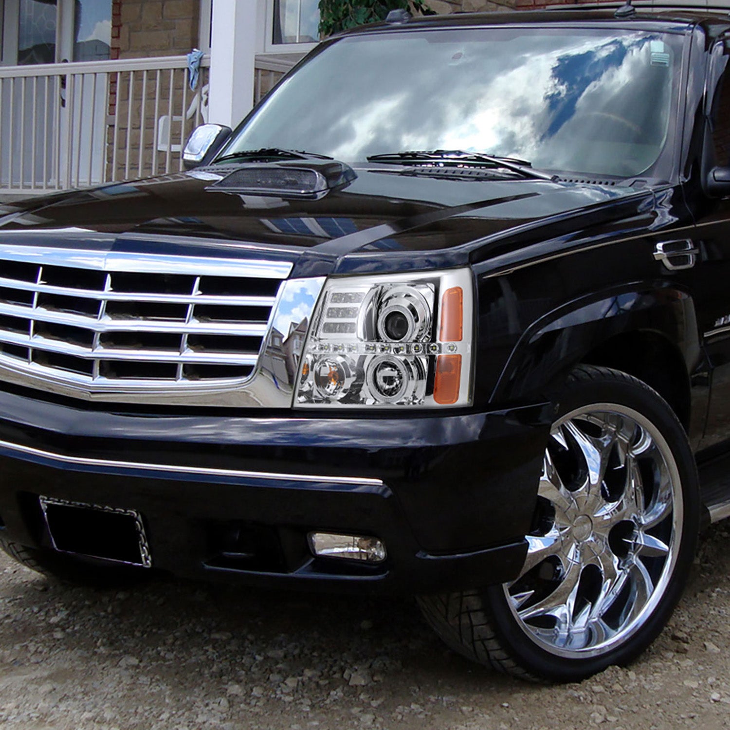 2002-2006 Cadillac Escalade Dual Halo Projector Headlights LED Light Chrome