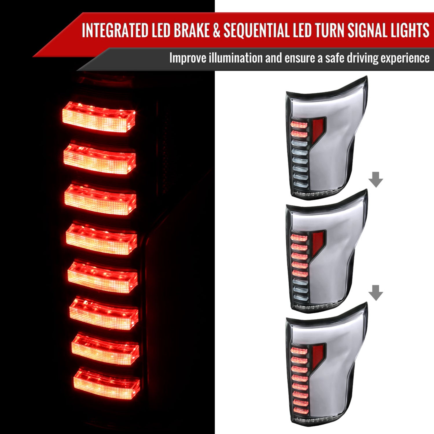 2015-2017 Ford F-150 Turn Signal Animated White LED Bar Tail Lights Matt Black