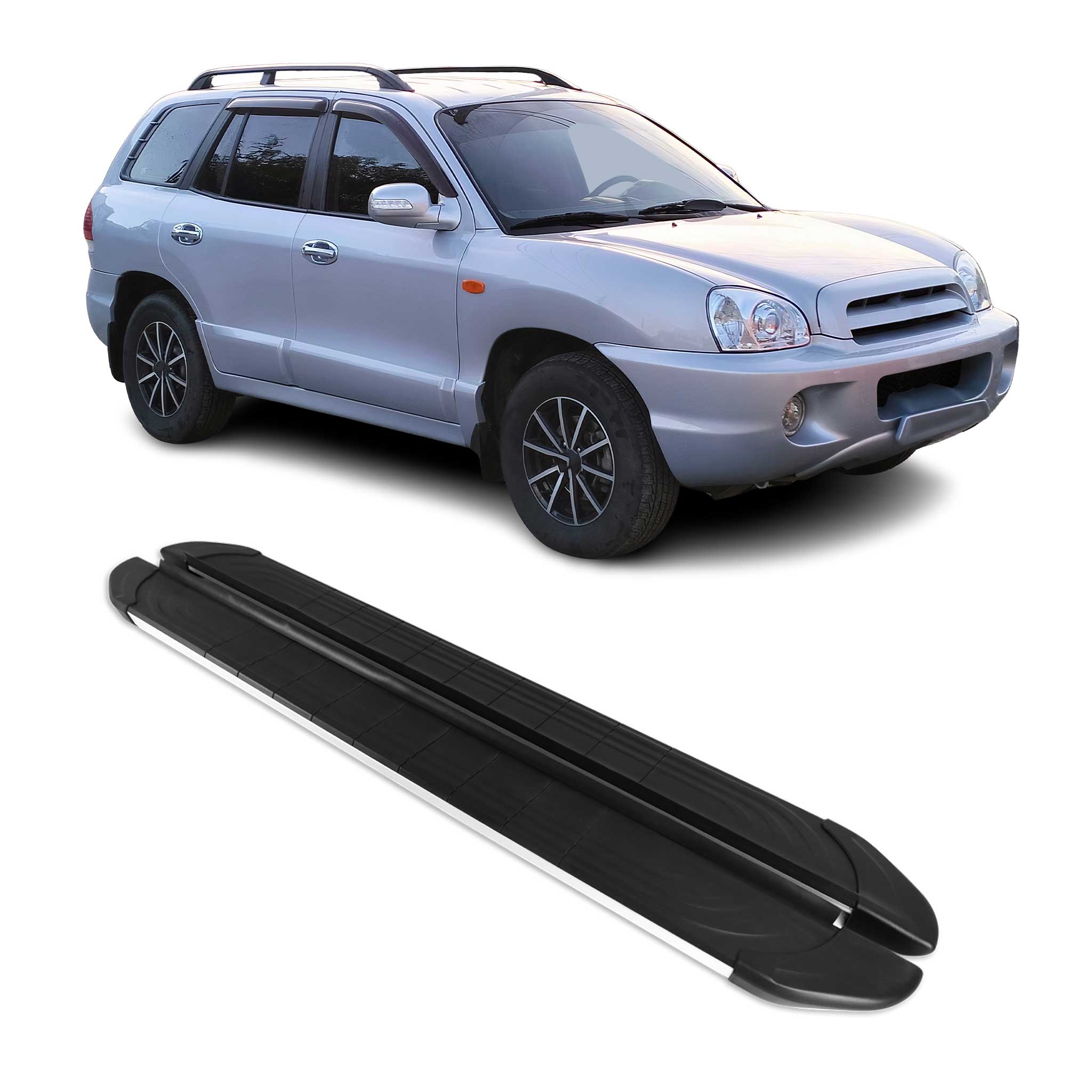 2007-2012 Hyundai Santa Fe Running Boards Side Steps Silver & Black