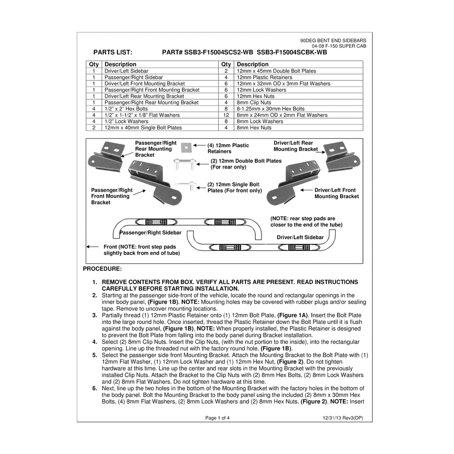 2004-2008 Ford F-150 Super Cab 3" Chrome Stainless Steel Side Step Nerf Bars