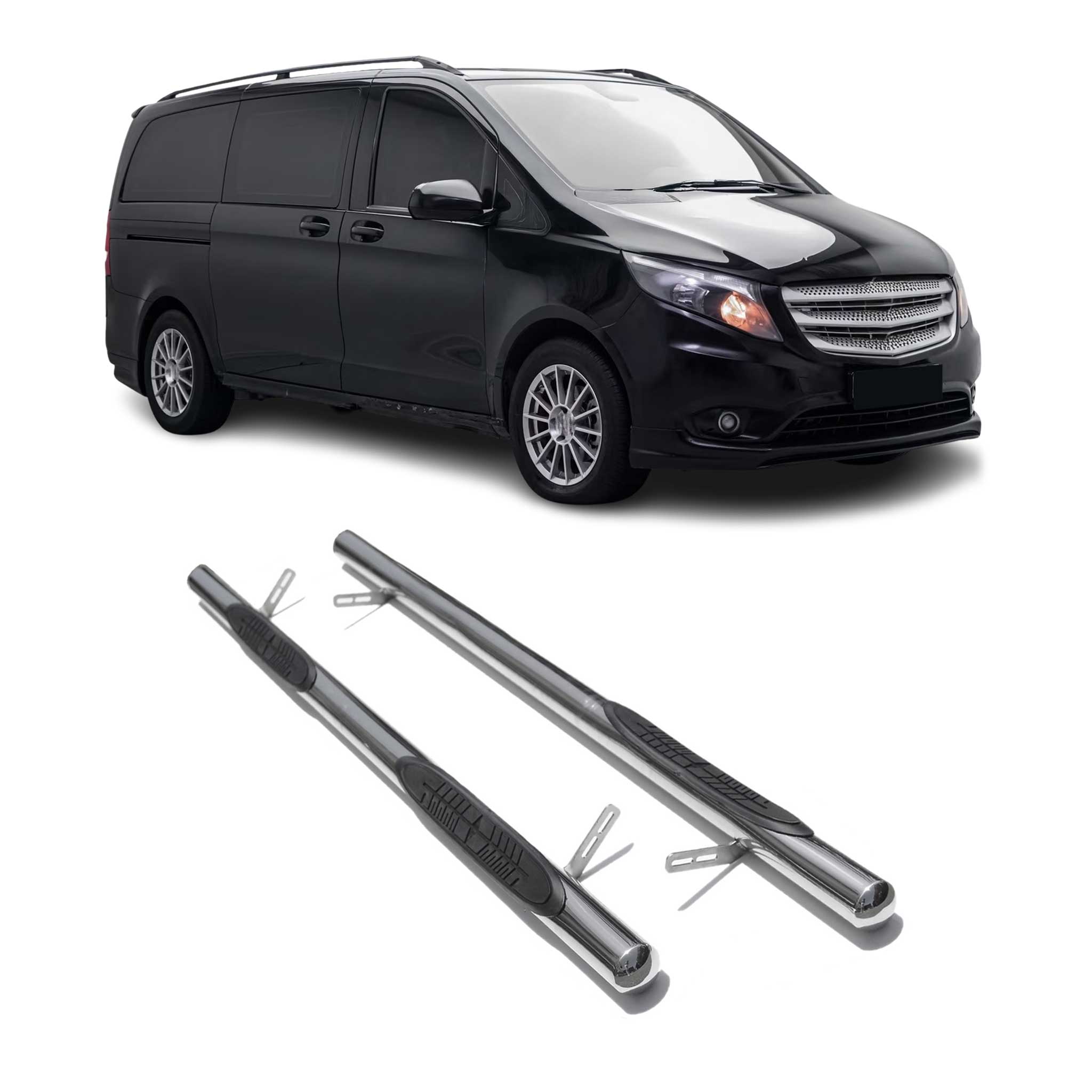 2016-2024 Mercedes Metris L1 L2 Running Boards Side Steps Silver