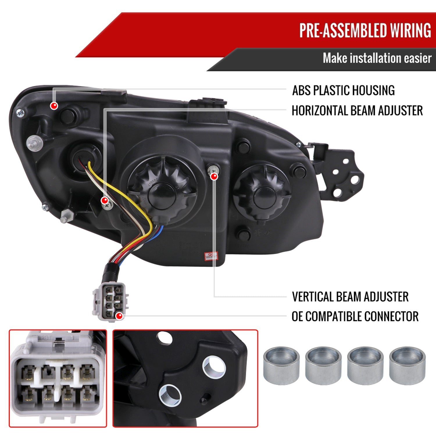 2006-2007 Subaru Impreza WRX STI LED Signal Projector Headlights Matte Black