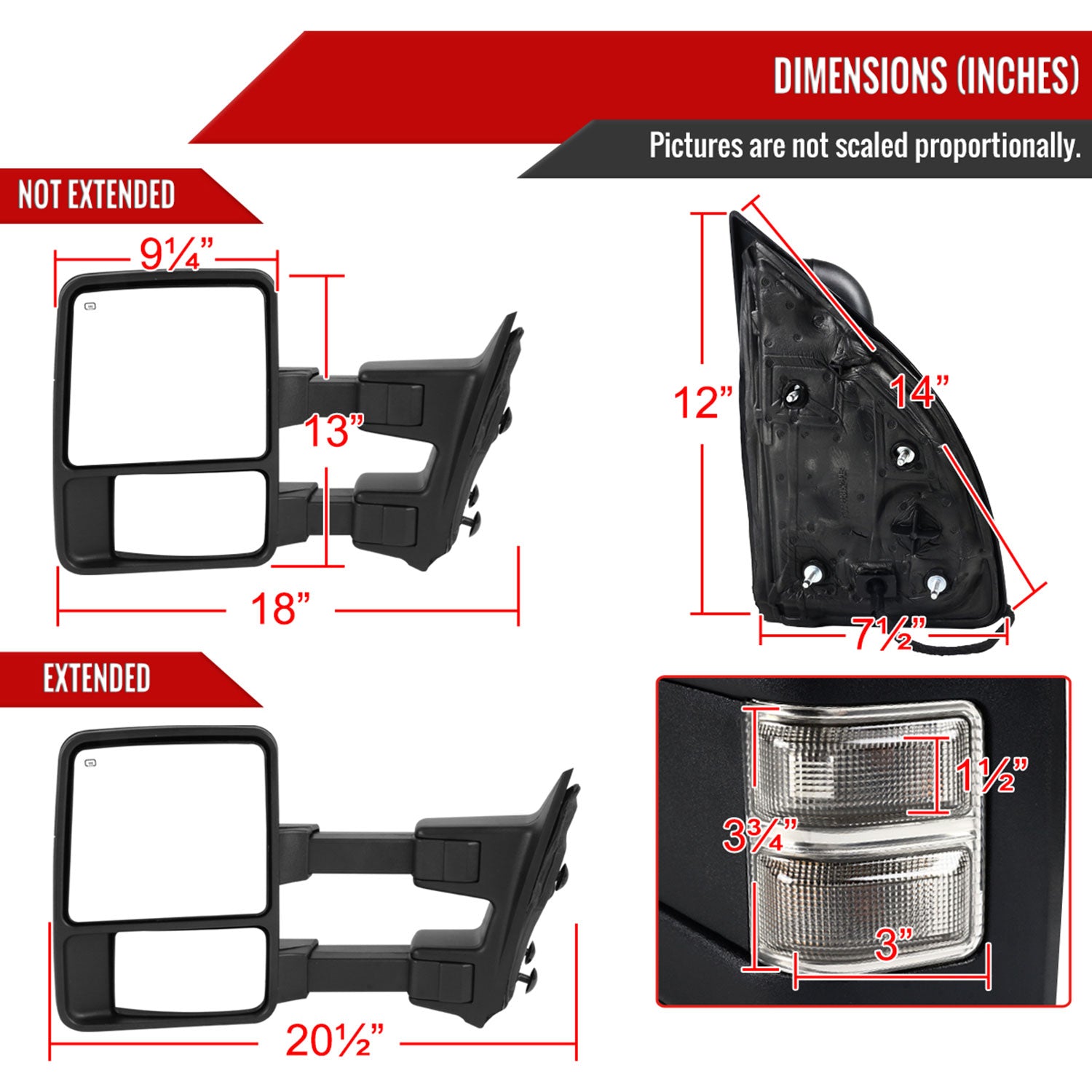 1999-2016 Ford F-250/350/450/550 Manual Towing Mirrors Smoke Lens &Turn Signal