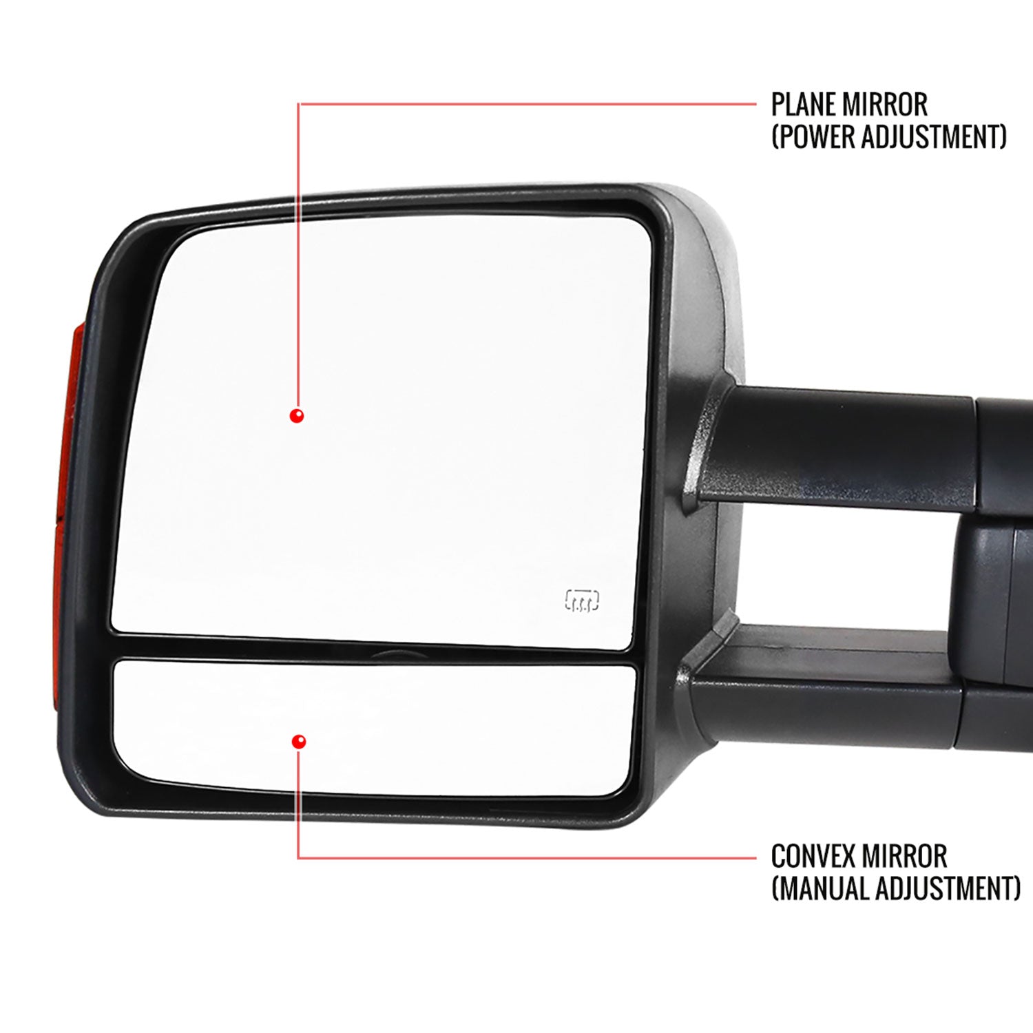 2007-2021 Toyota Tundra/08-2017 Sequoia Heated Manual Towing Mirrors Amber Lens