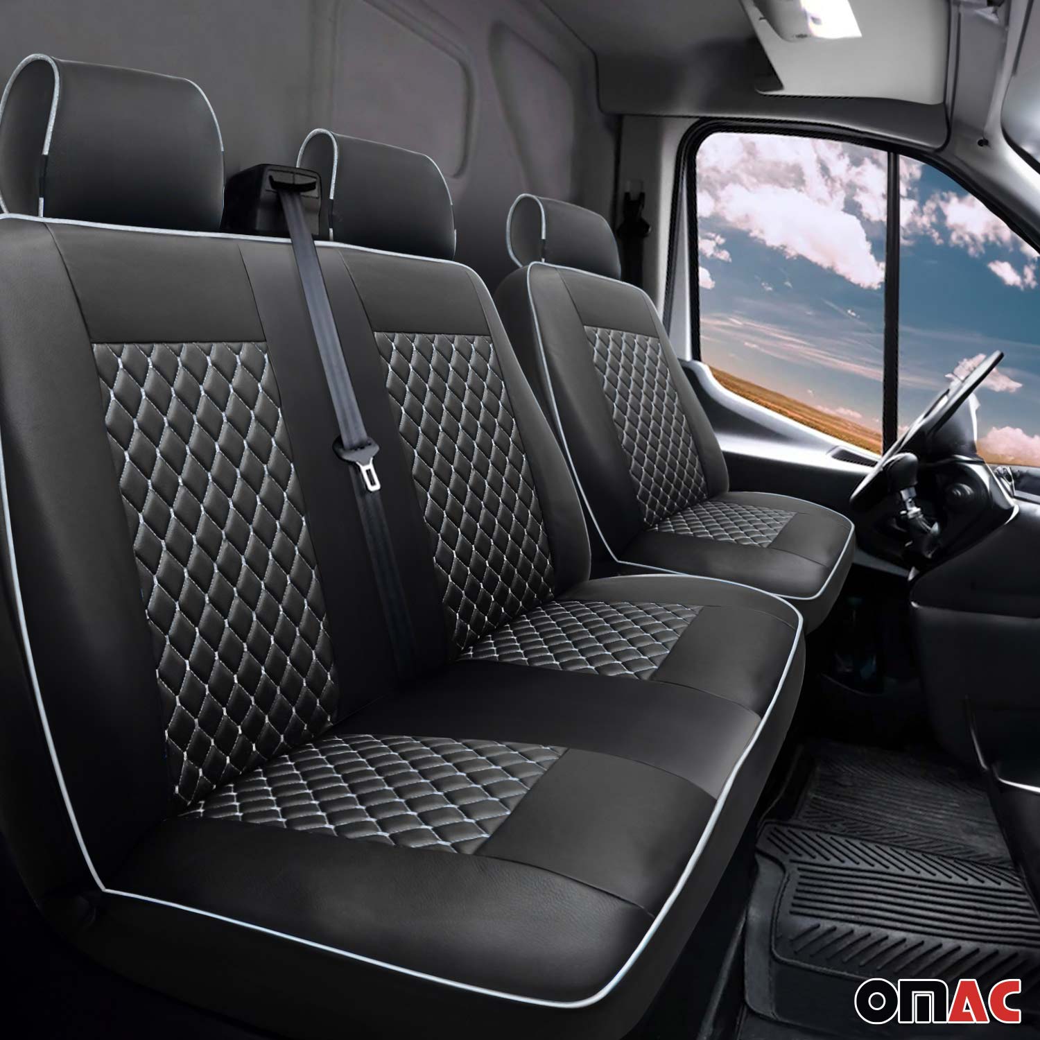 2015-2025 Ford Transit Leather Front Car Seat Covers Protector Black White