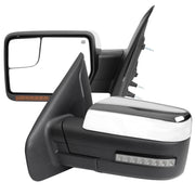 2007-2014 Ford F150 Chrome Heated Side Mirrors LED Turn Signal & Puddle Light