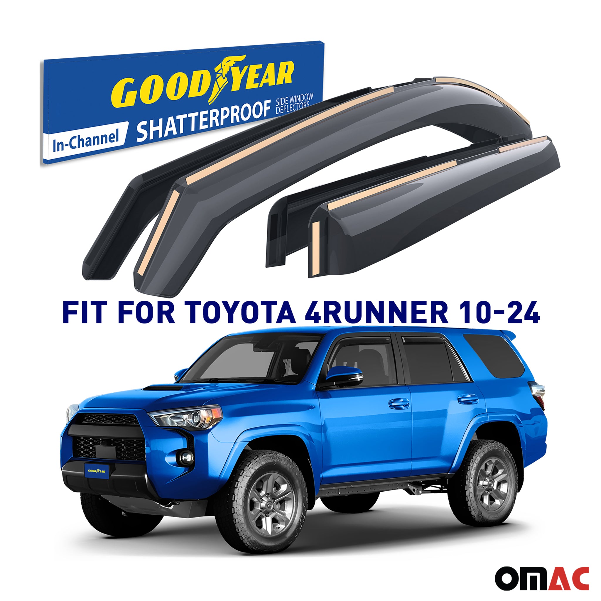 Goodyear Wind Deflectors for Toyota 4Runner 2010-2024 Shatterproof Smoke 4x