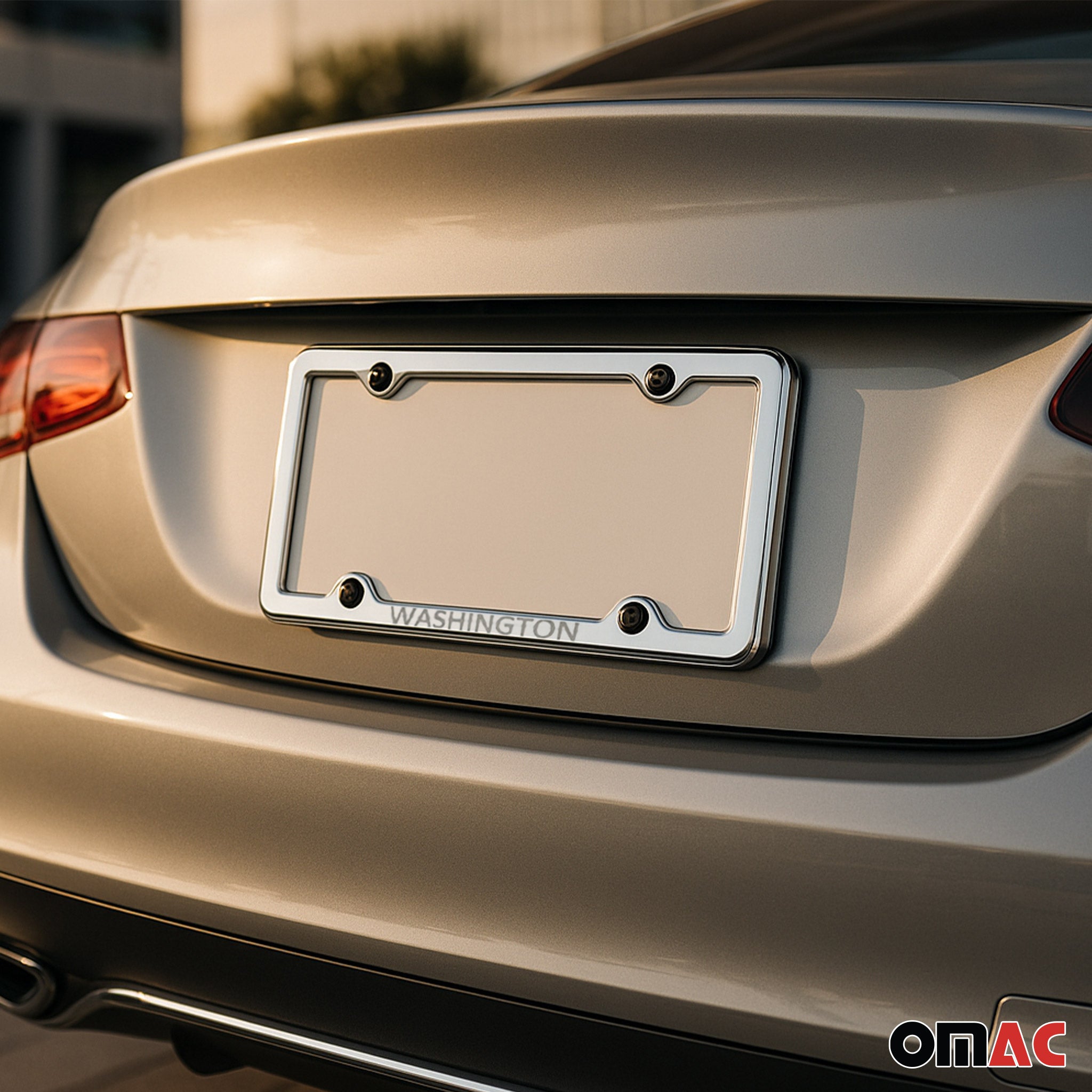 WASHINGTON Stainless Steel Chrome License Plate Frame Set