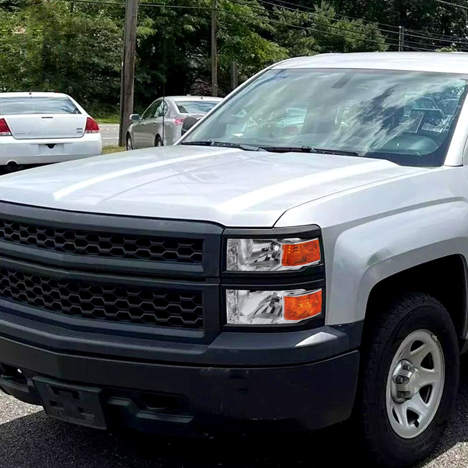 2014-2015 Chevy Silverado 1500 Factory Style V2 Headlights Chrome/Clear Lens