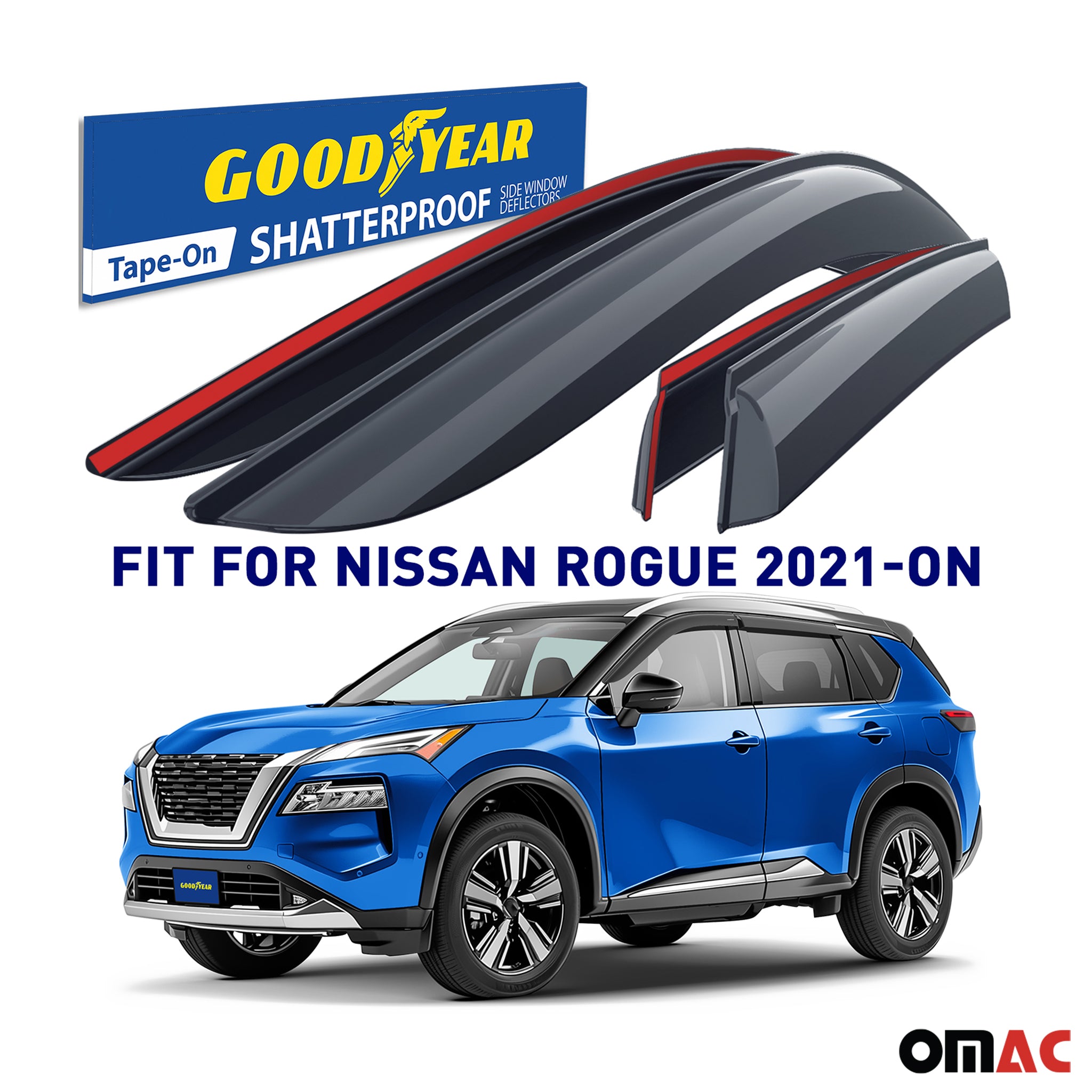 Goodyear Wind Deflectors for Nissan Rogue 2021-2025 Tape-On Premium Smoke 4 pcs