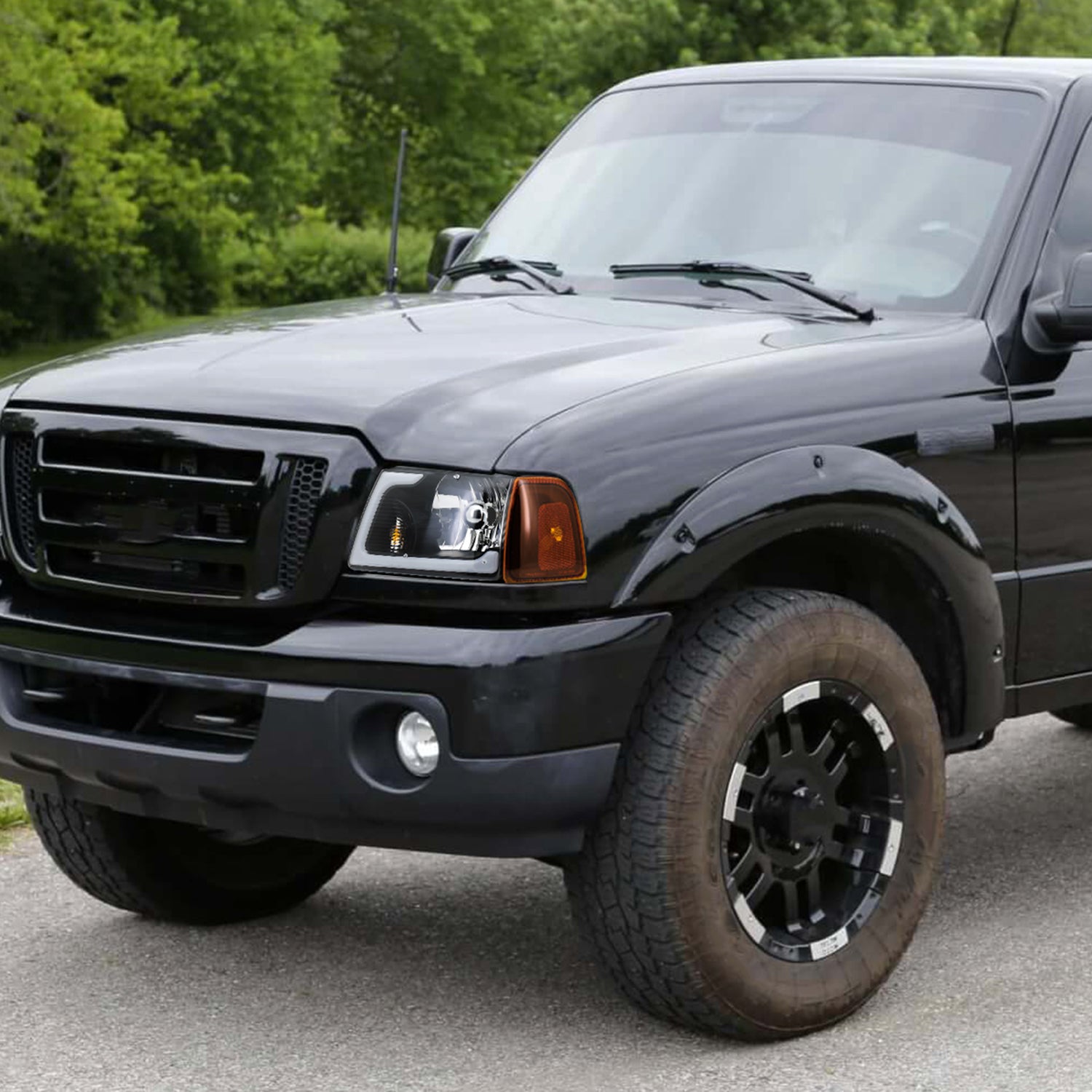 2001-2011 Ford Ranger LED Bar Factory Headlights Amber Corner Lamp Matt Black