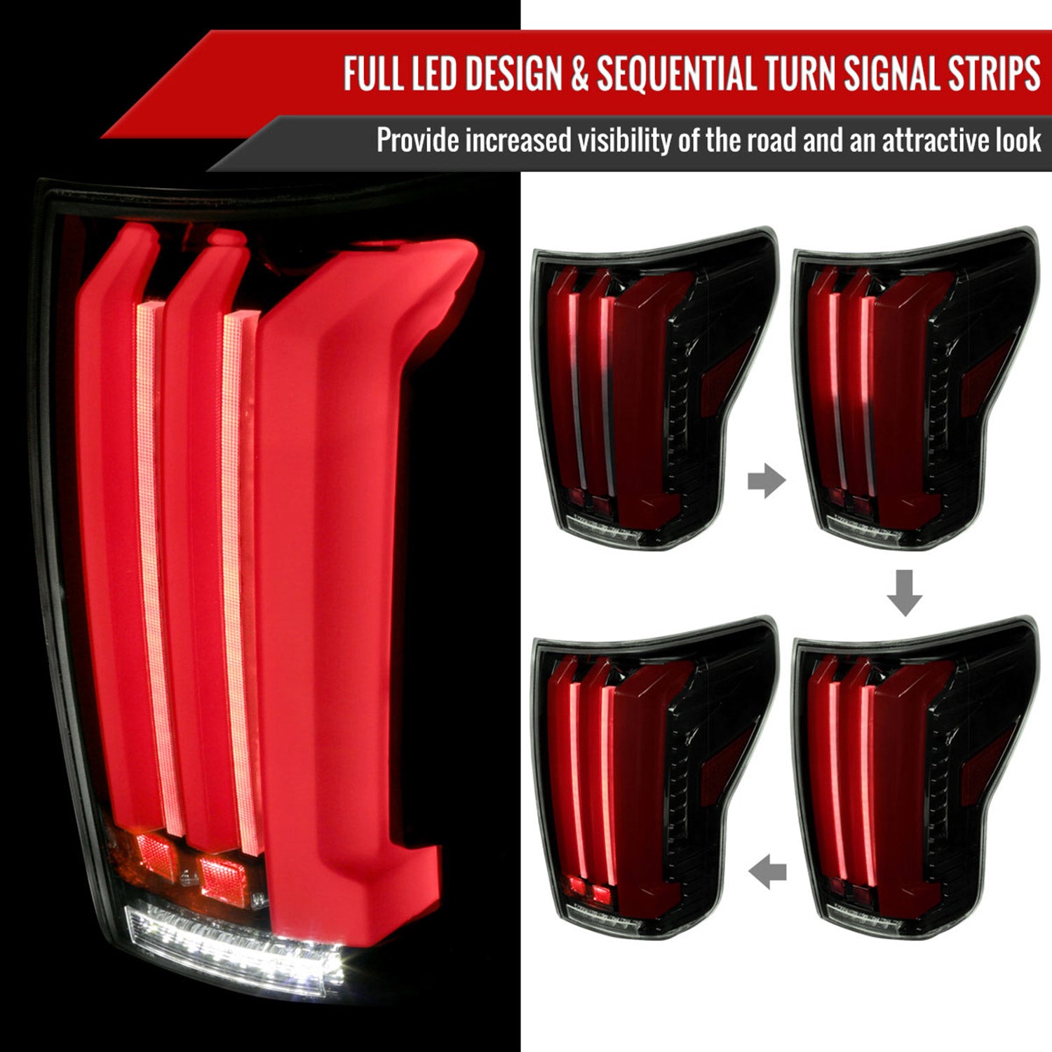2007-2013 Toyota Tundra Sequential Red LED Bar Tail Lights Glossy Black/Smoke