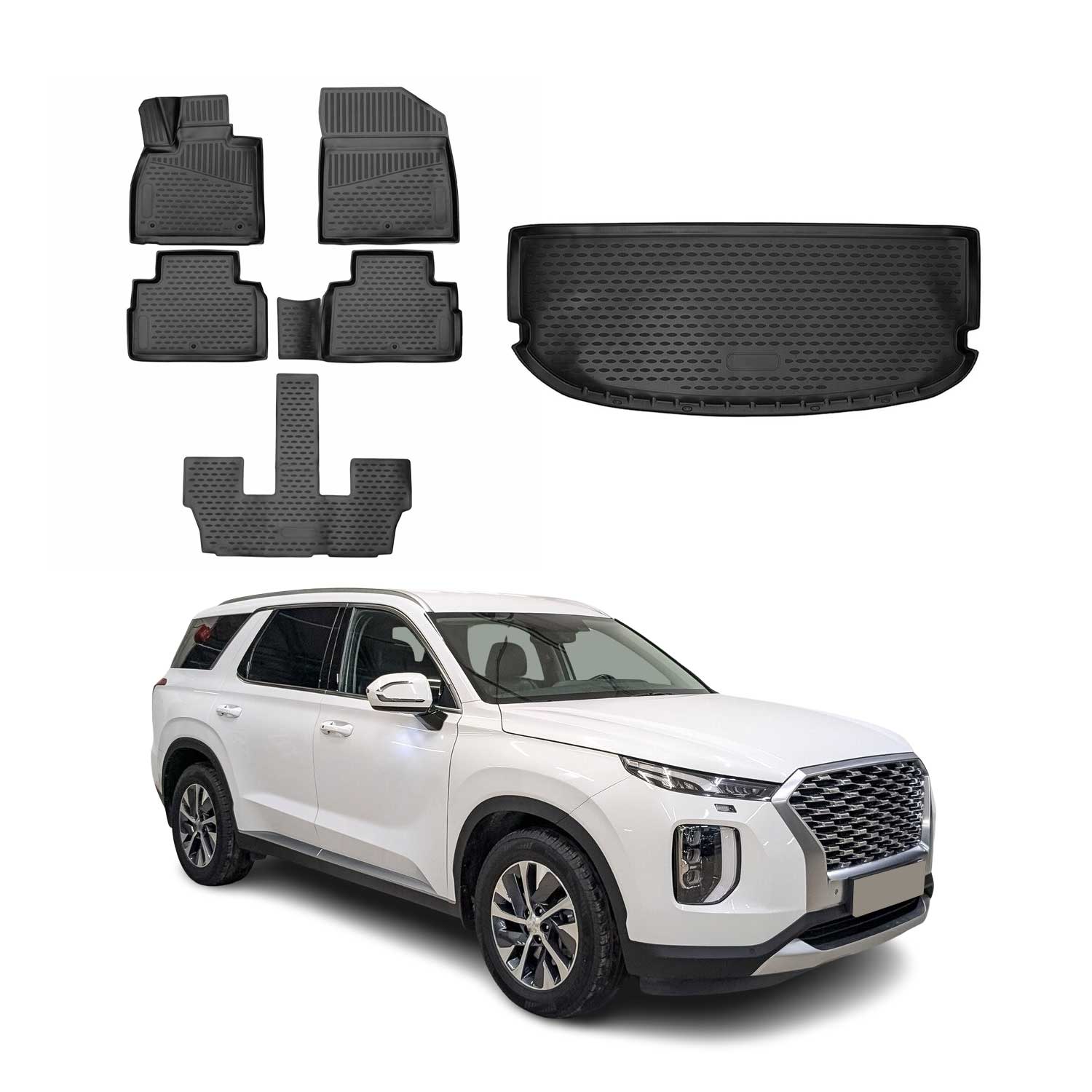 2020-2025 Hyundai Palisade 7 seats Floor Mats & Cargo Liner Full Set Black