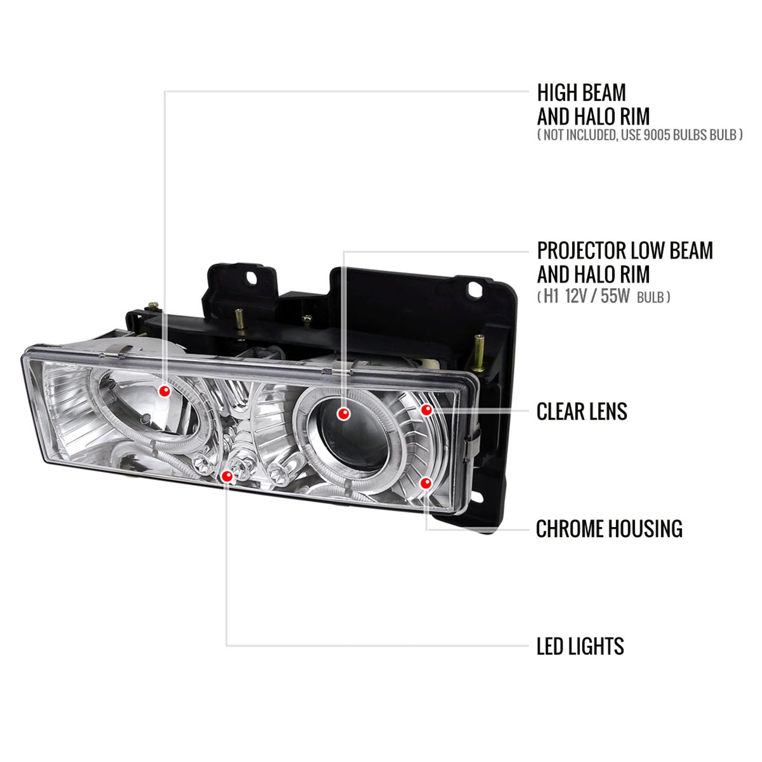 1994-1999 GMC C/K C10 Sierra Dual Halo Headlights Bumper&Corner Signal