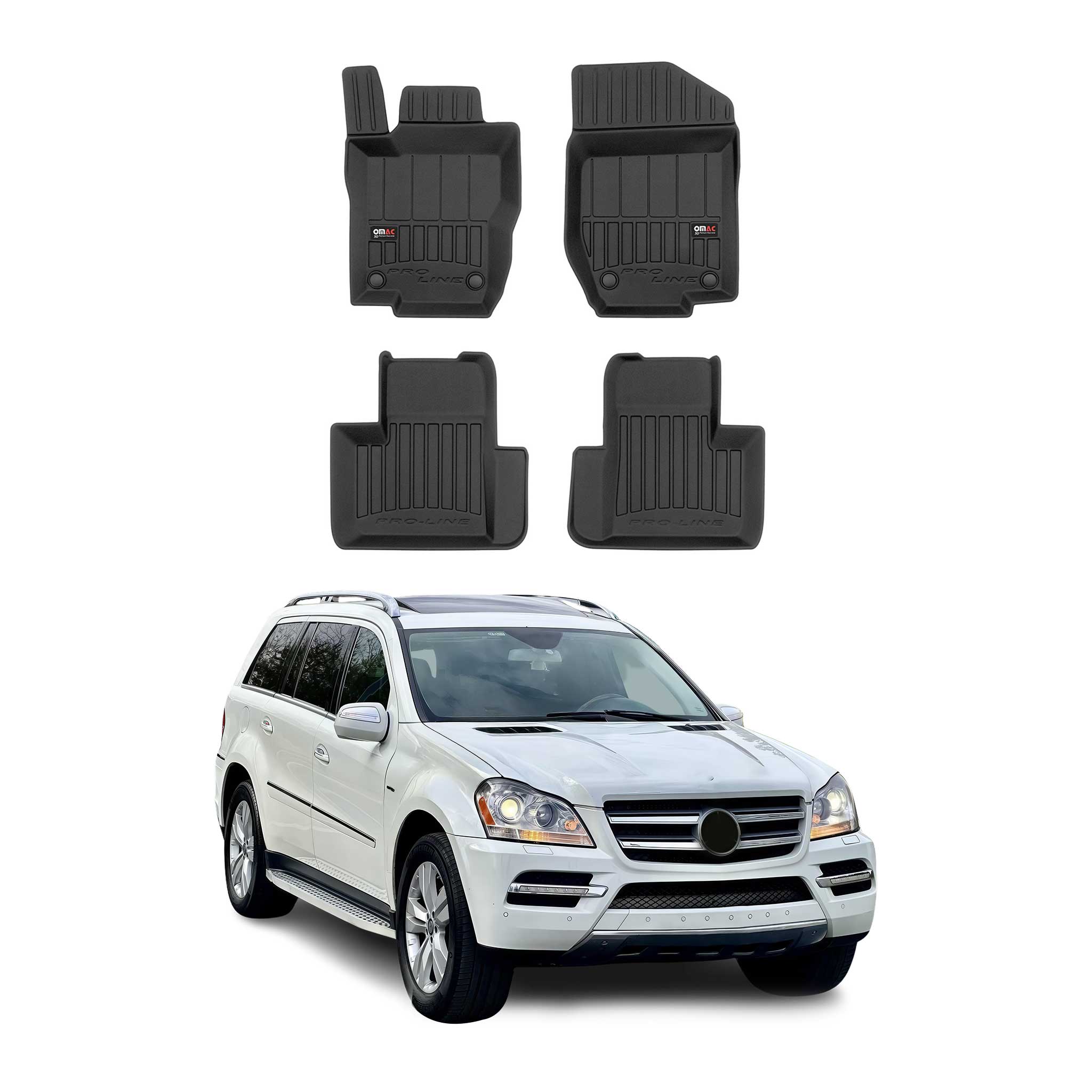 2007-2012 Mercedes GL Class X164 Premium Floor Mats Liners Full Set All Weather Heavy Duty Black