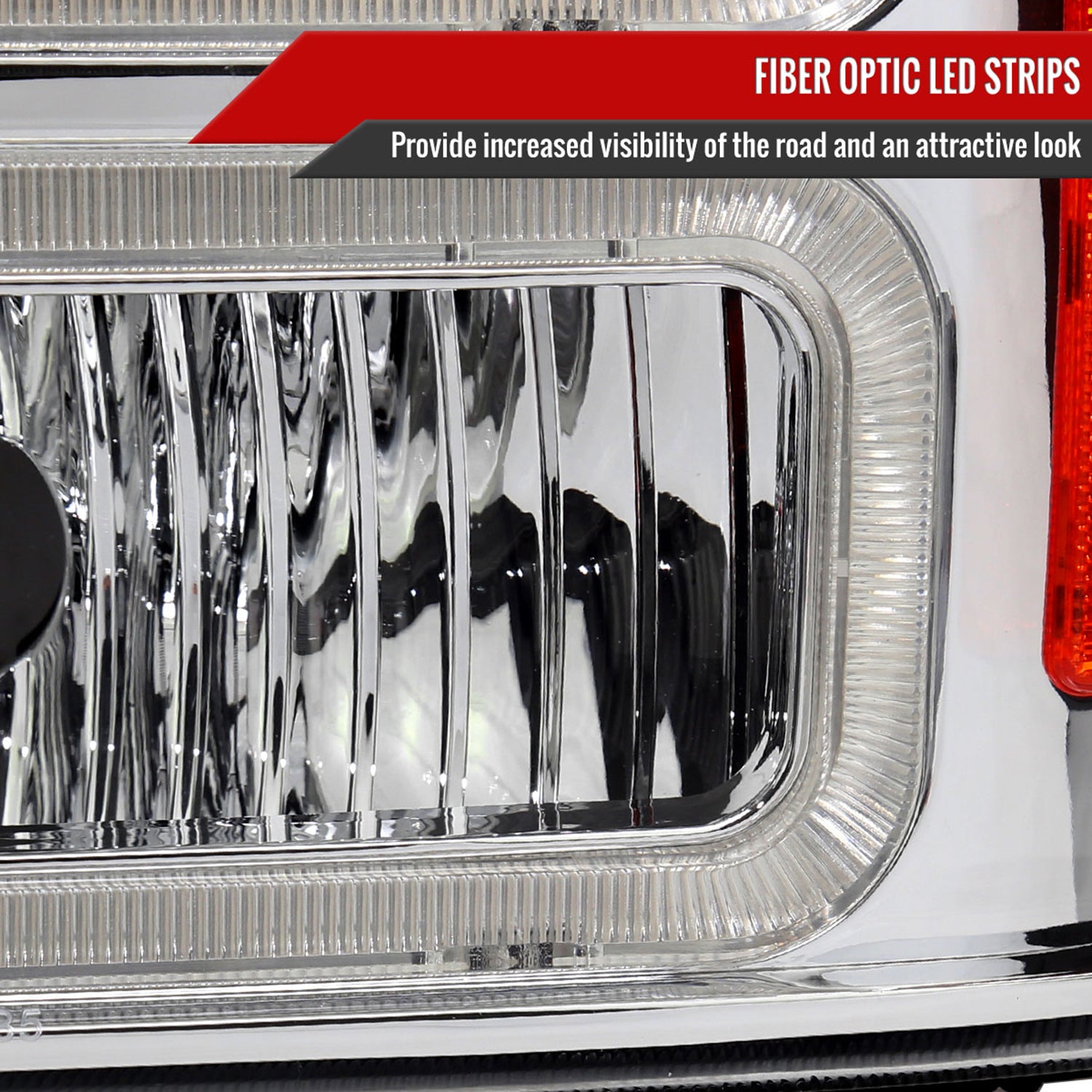 1999-2004 Ford F-250/350/450/550/Excursion Headlights Dual LED C-Bar Chrome