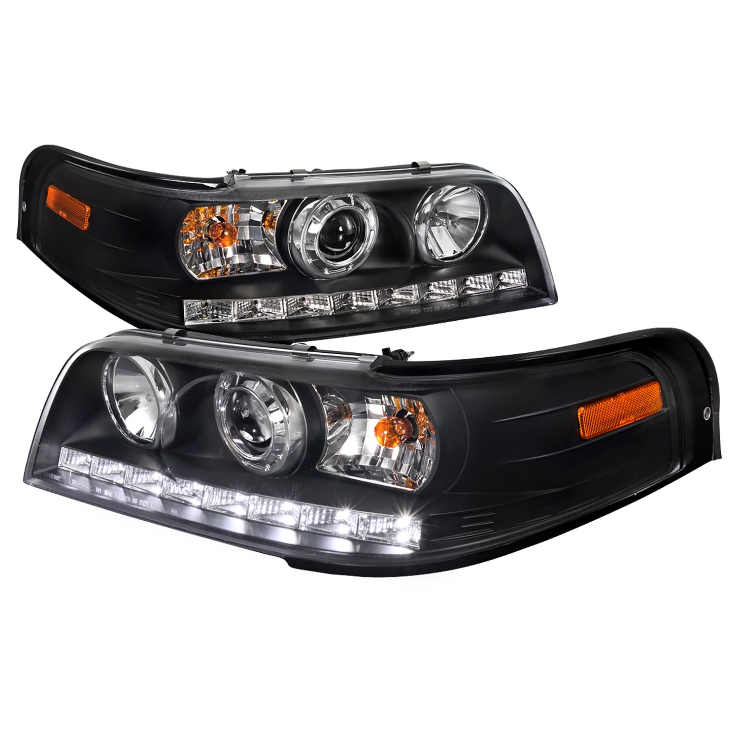 1998-2011 Ford Crown Victoria Projector Headlights LED Light Strip Matt Black