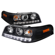 1998-2011 Ford Crown Victoria Projector Headlights LED Light Strip Matt Black
