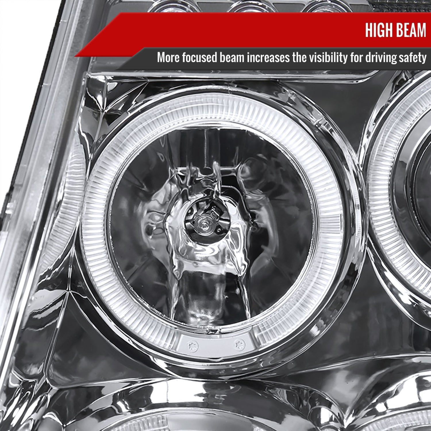 1999-2004 Jeep Grand Cherokee Dual Halo Projector Headlights Chrome/Clear Lens